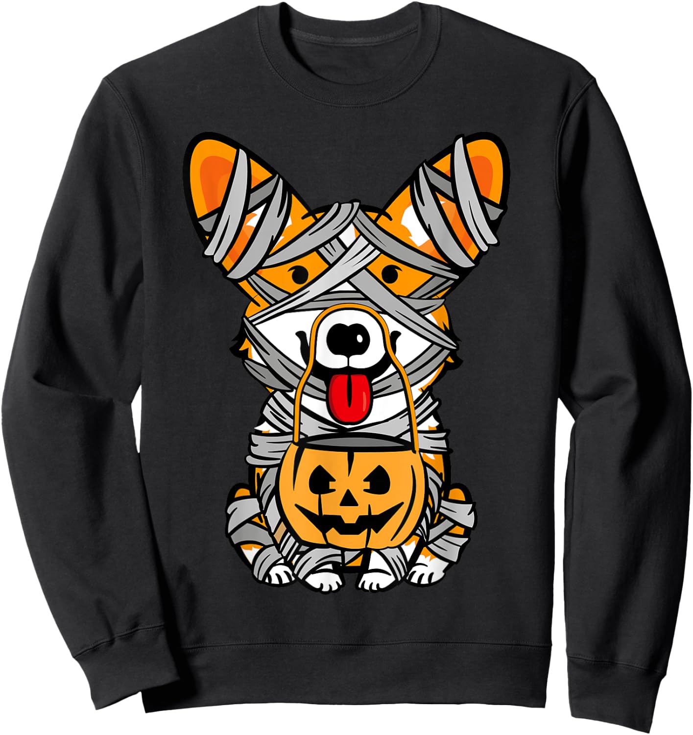 Cute Halloween Costume Welsh Corgi Mummy Dog Lover Design Women Kids Sweatshirt - Sweatshirt | Black