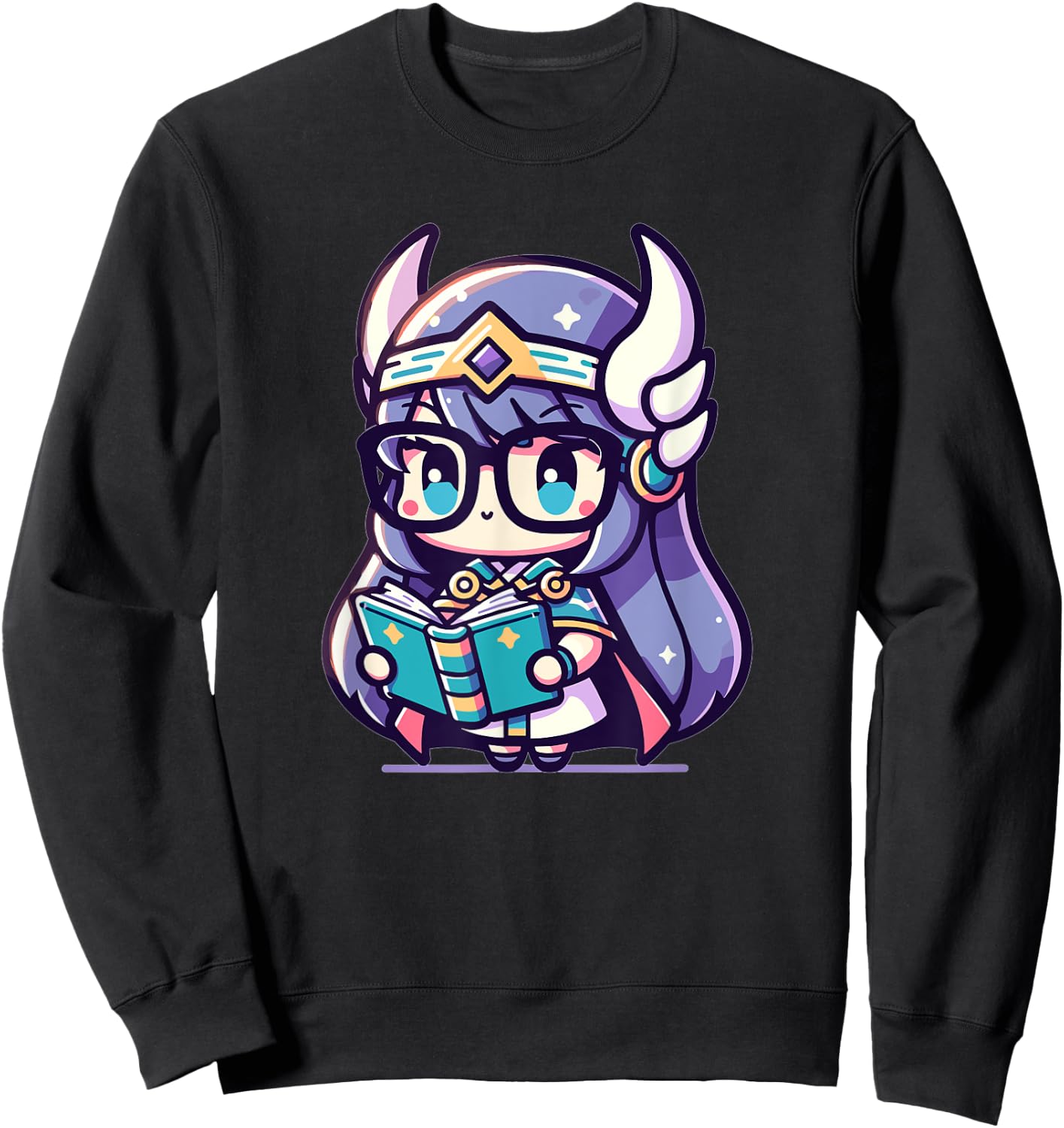 Adorable Book Lover Valkyrie With Reading Glasses Cute Sweatshirt - Sweatshirt | Black