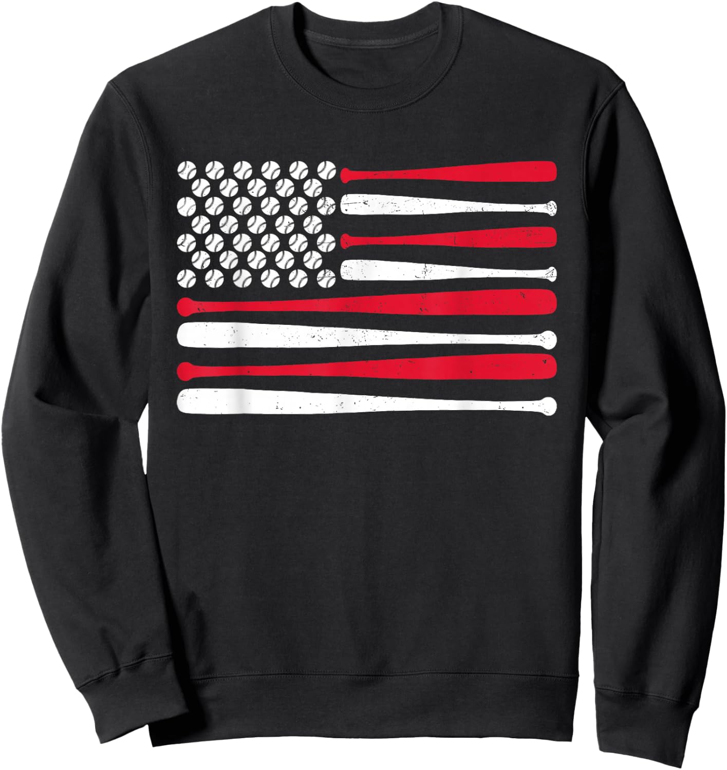 American Flag Baseball USA Vintage Baseball Sport Fan Sweatshirt - Sweatshirt | Black