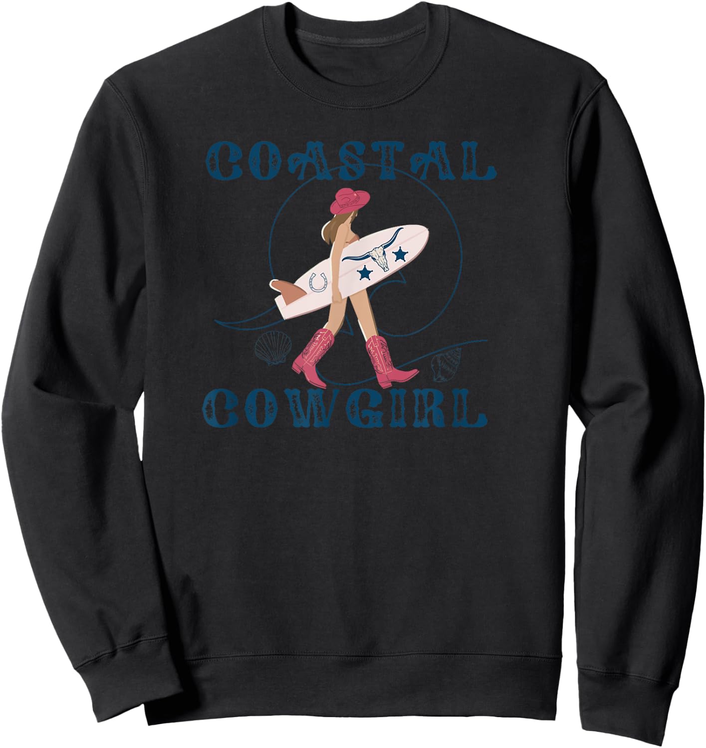 Coastal Cowgirl Women's Cowgirl Surf Beach , Black, Small Sweatshirt - Sweatshirt | Black