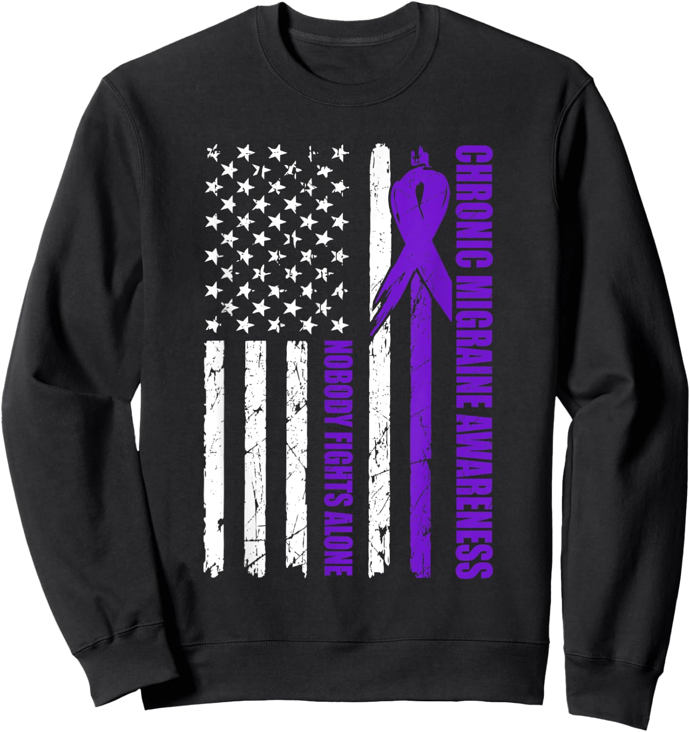 Chronic Migraine Awareness USA Flag Purple Ribbon Dads Sweatshirt - Sweatshirt | Black
