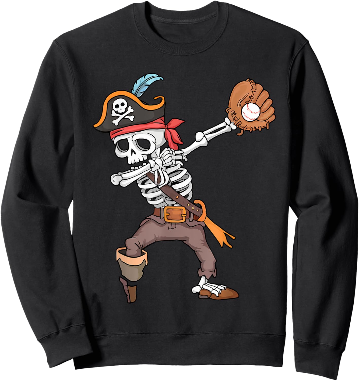 Baseball Halloween Dabbing Skeleton Pirate Dab Men Boys Kids Sweatshirt - Sweatshirt | Black