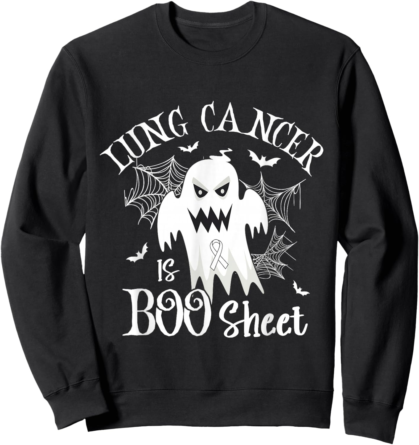 Lung cancer Is Boo Sheet White Ribbon Halloween Costume Sweatshirt - Sweatshirt | Black