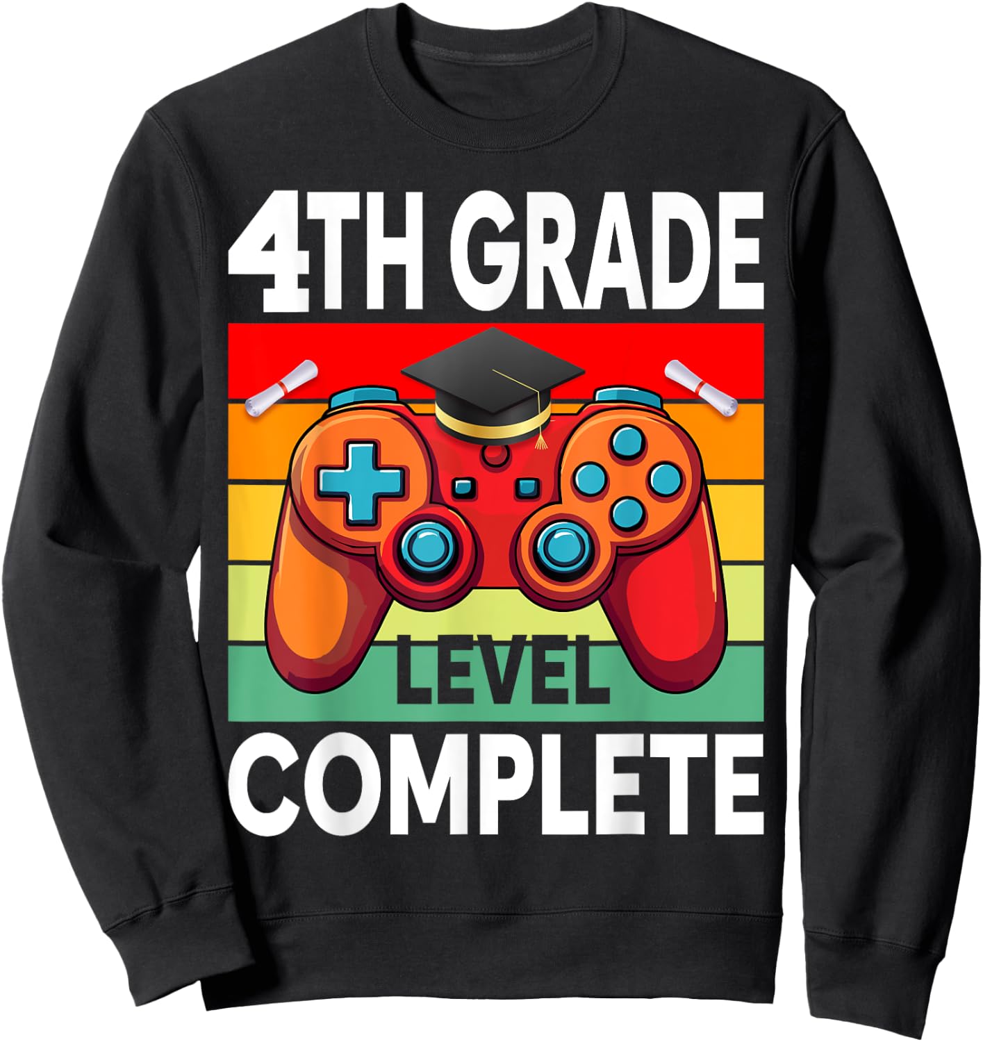 4th Grade Level Complete Gamer Class Of 2024 Graduation Sweatshirt - Sweatshirt | Black