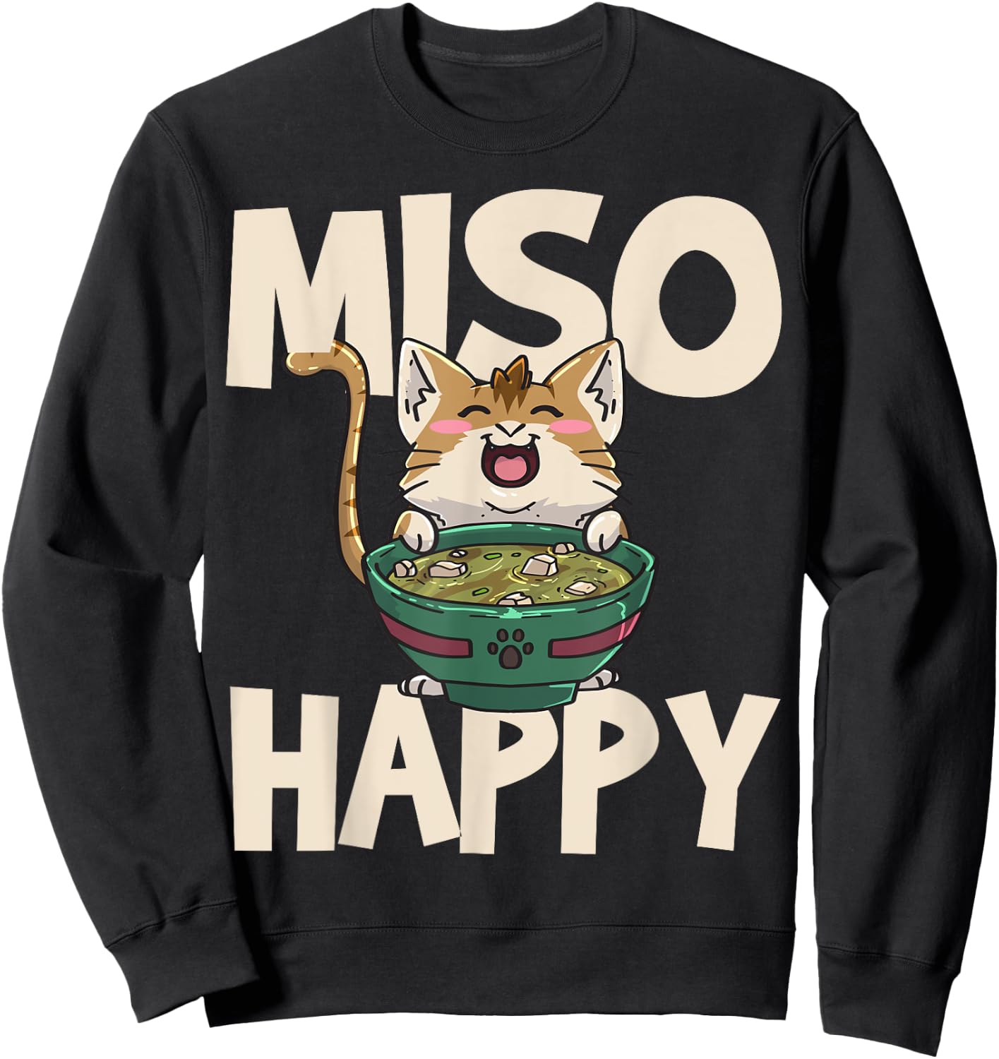 Anime Cat Ramen Kawaii Neko Sweatshirt - Sweatshirt | Black