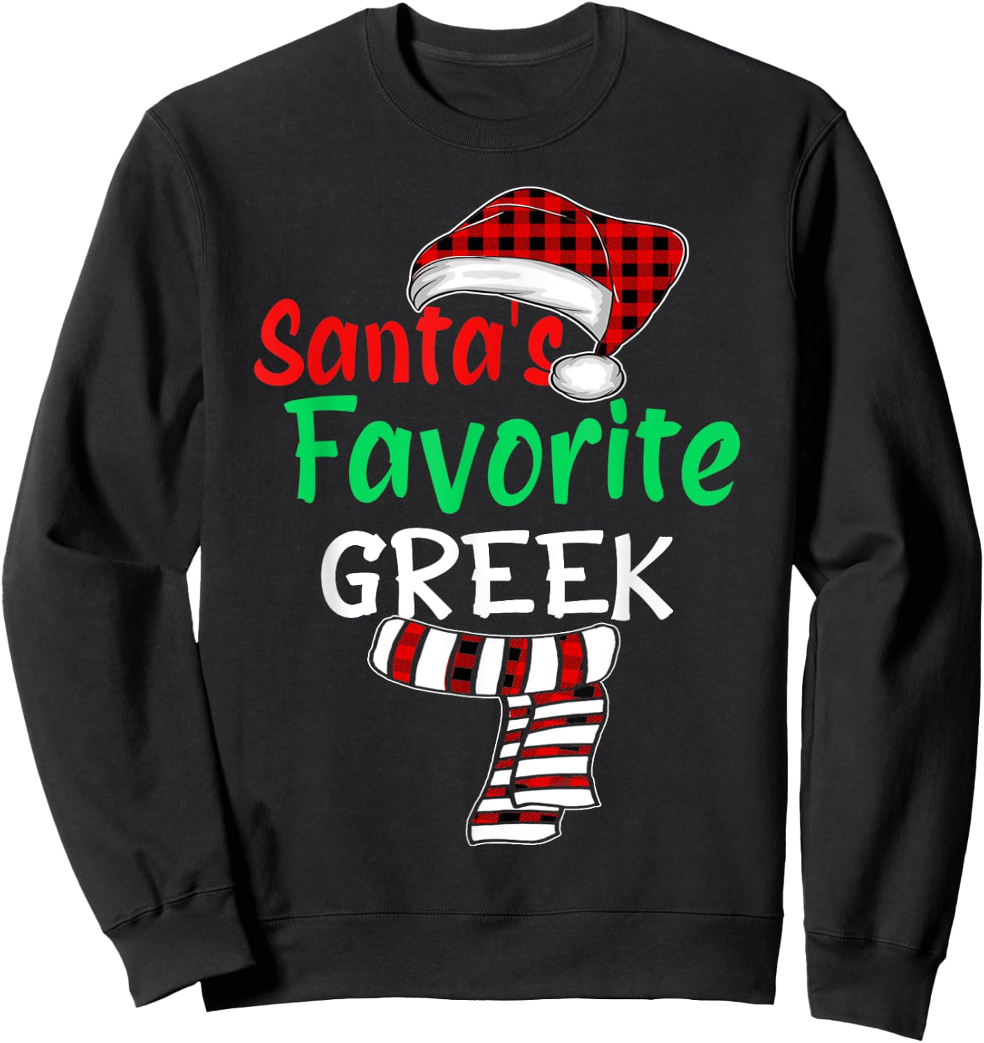 Christmas Pajamas Santa Claus Shirt, Santa's Favorite Greek Sweatshirt - Sweatshirt | Black