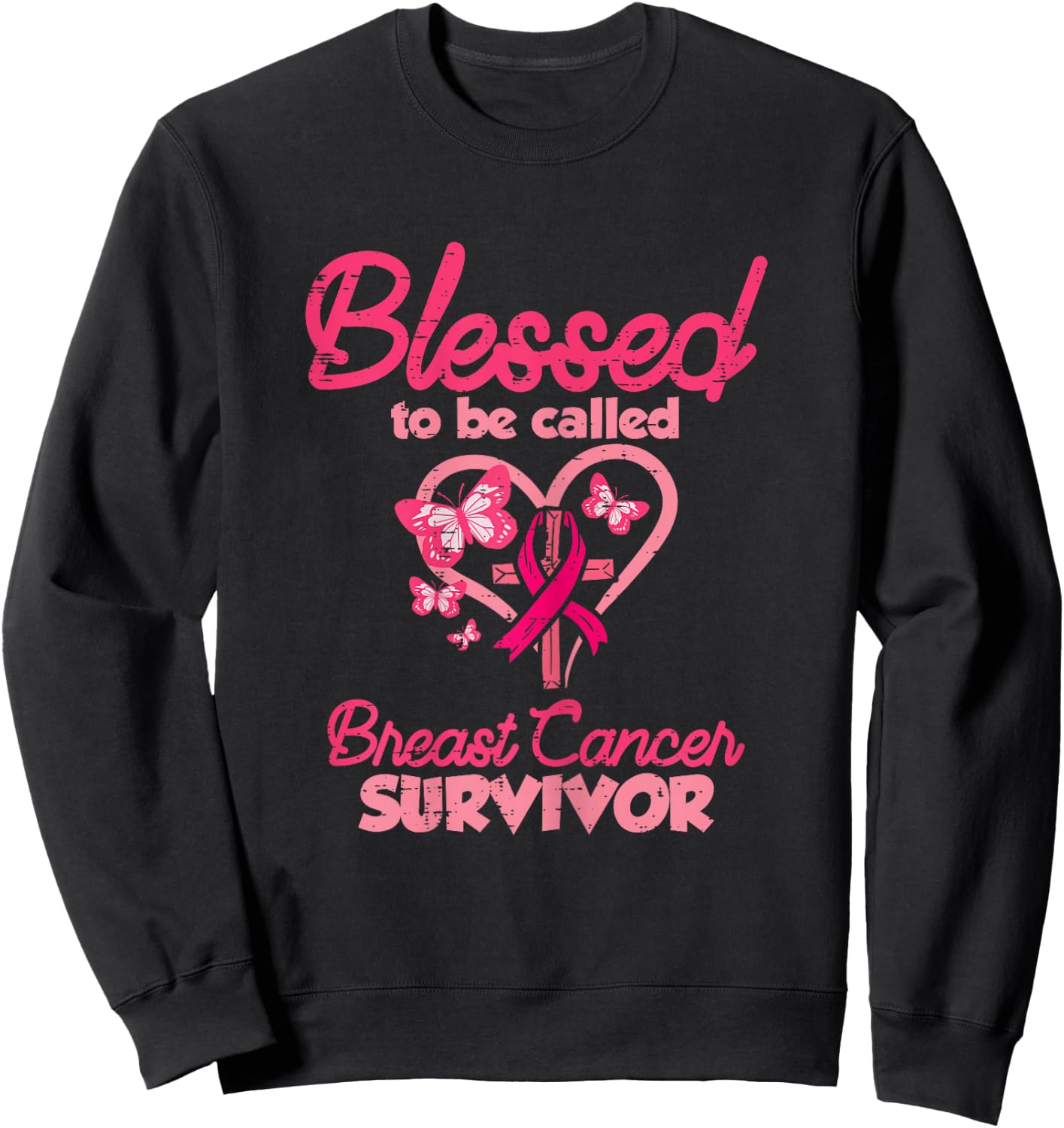 Blessed Breast Cancer Survivor Awareness Christian Women Sweatshirt - Sweatshirt | Black