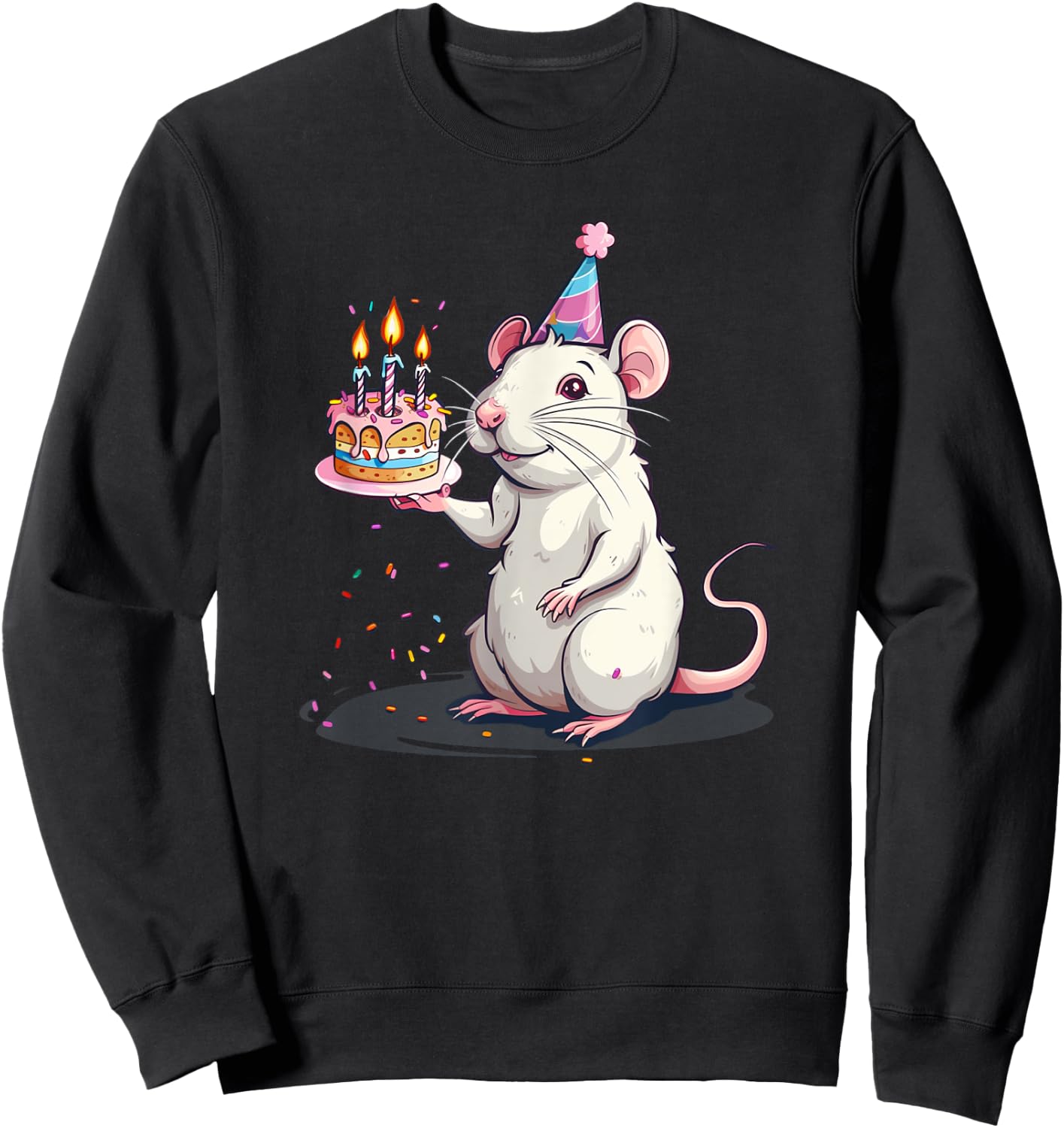 Happy Birthday Rat with B-Day Cake Costume Sweatshirt - Sweatshirt | Black
