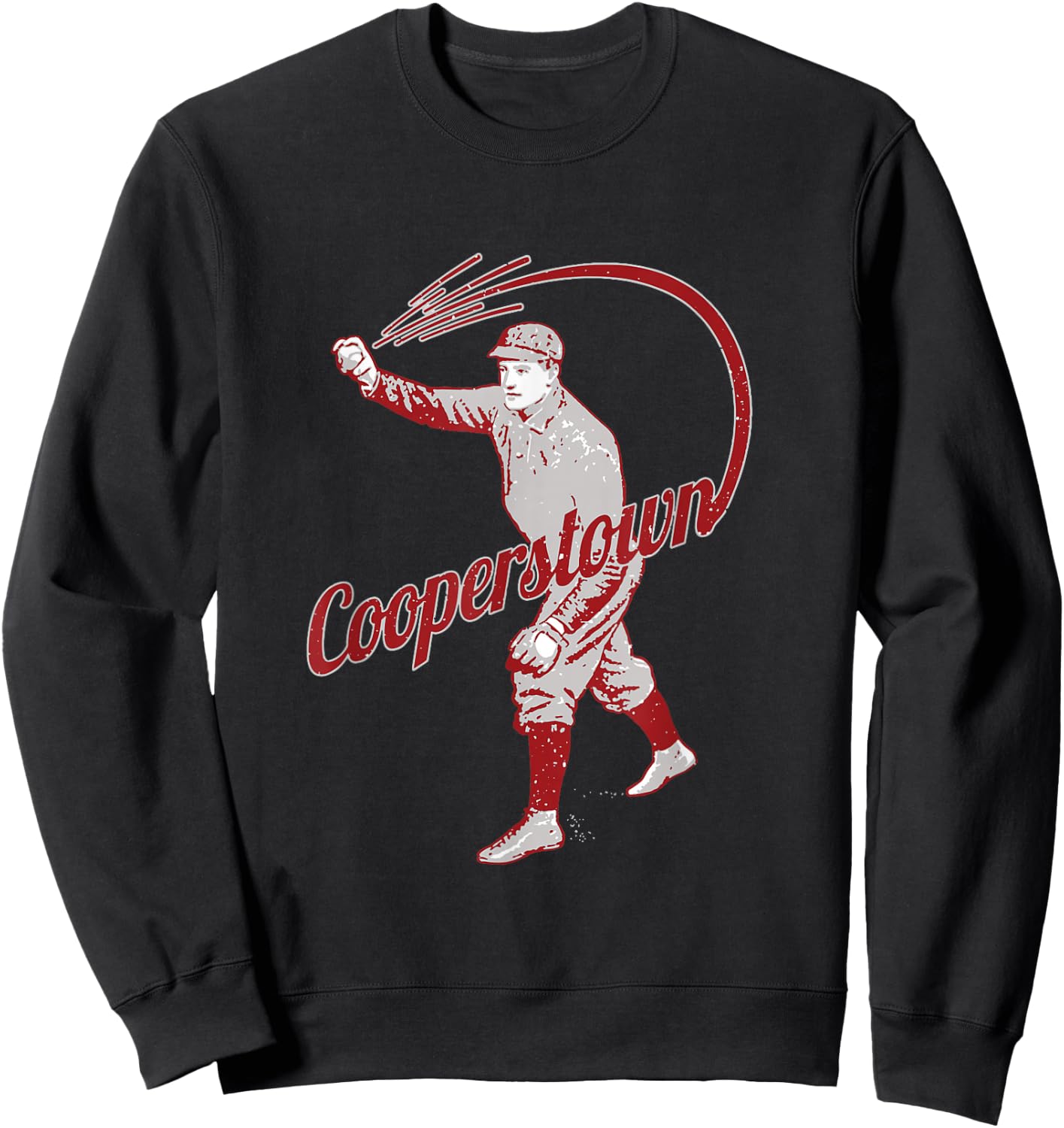 Vintage Baseball Player Cooperstown New York Retro Souvenir Sweatshirt - Sweatshirt | Black