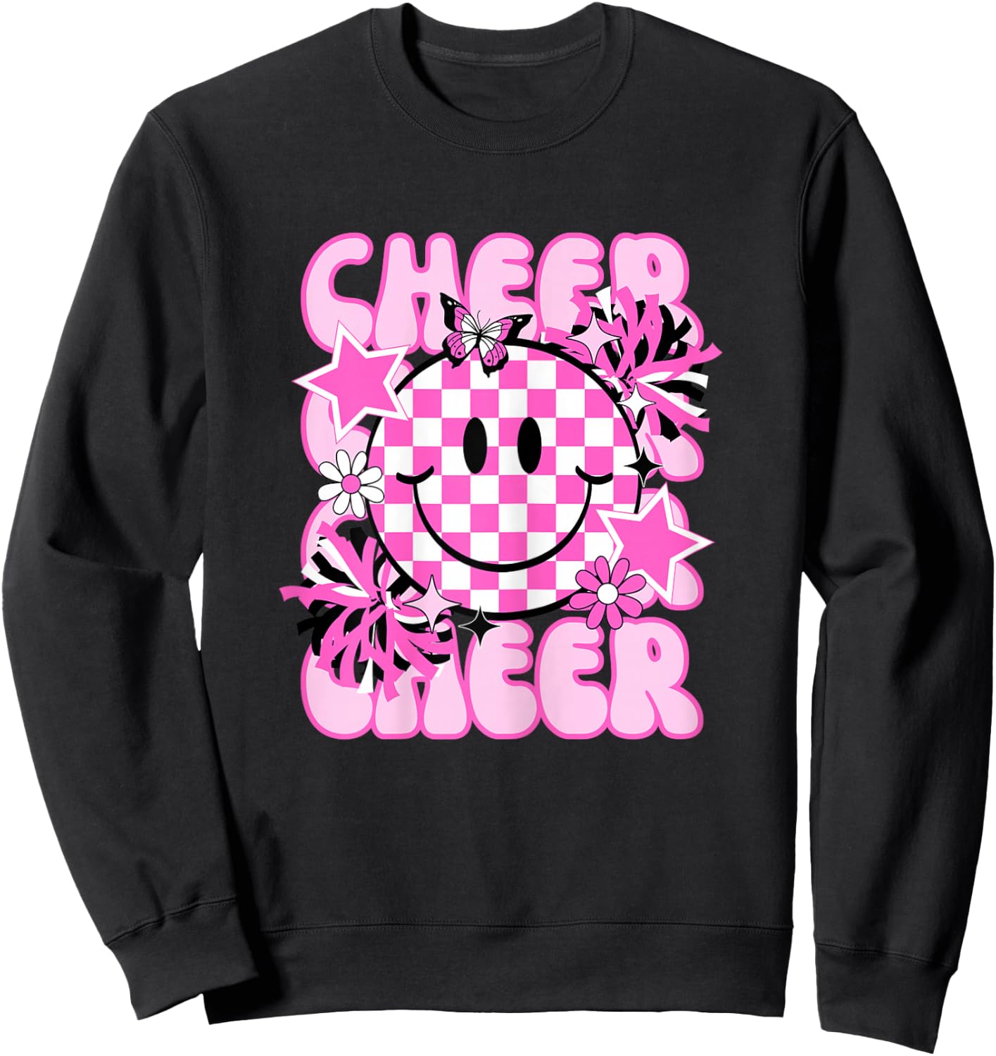 Cute Retro Happy Cheer Cheerleader Tumbling Sweatshirt - Sweatshirt | Black