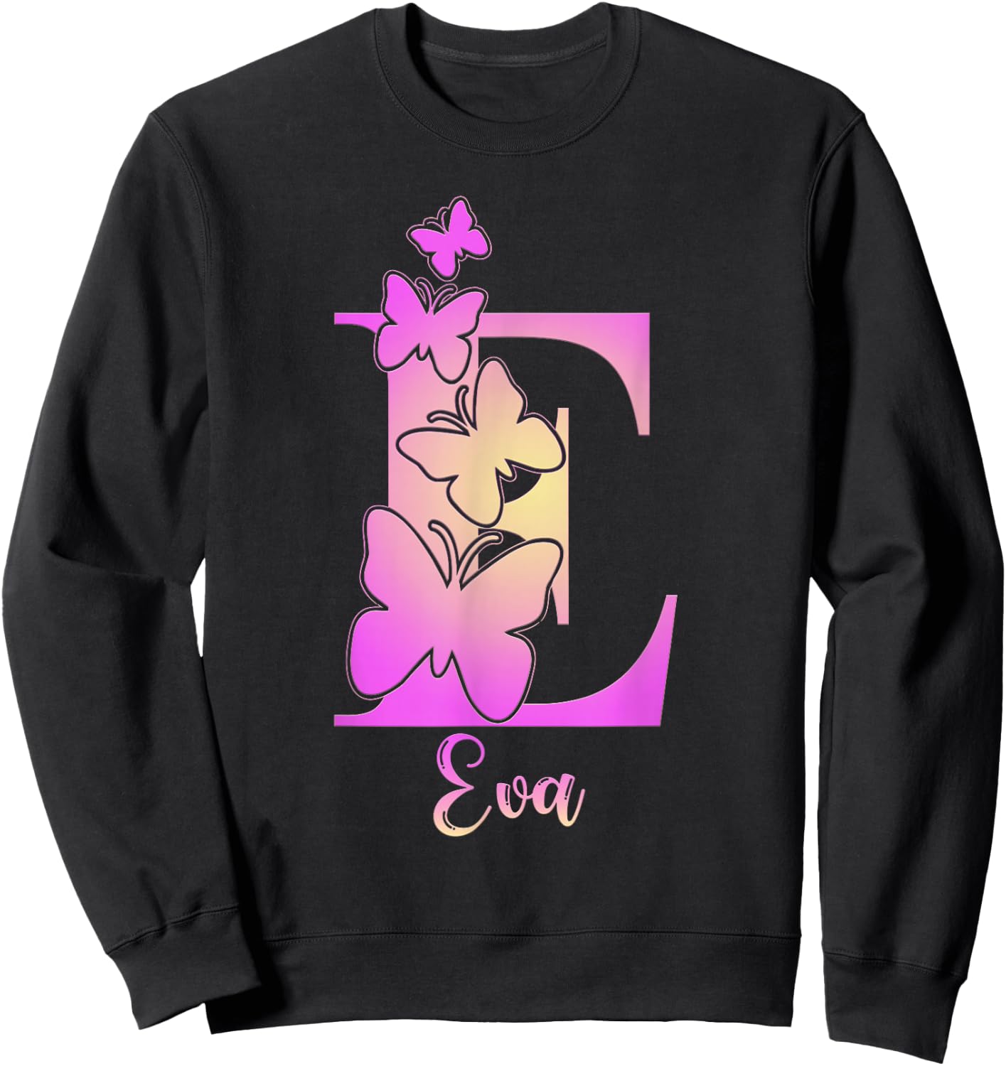Eva, cute personalized butterfly custom kids girls name Sweatshirt - Sweatshirt | Black