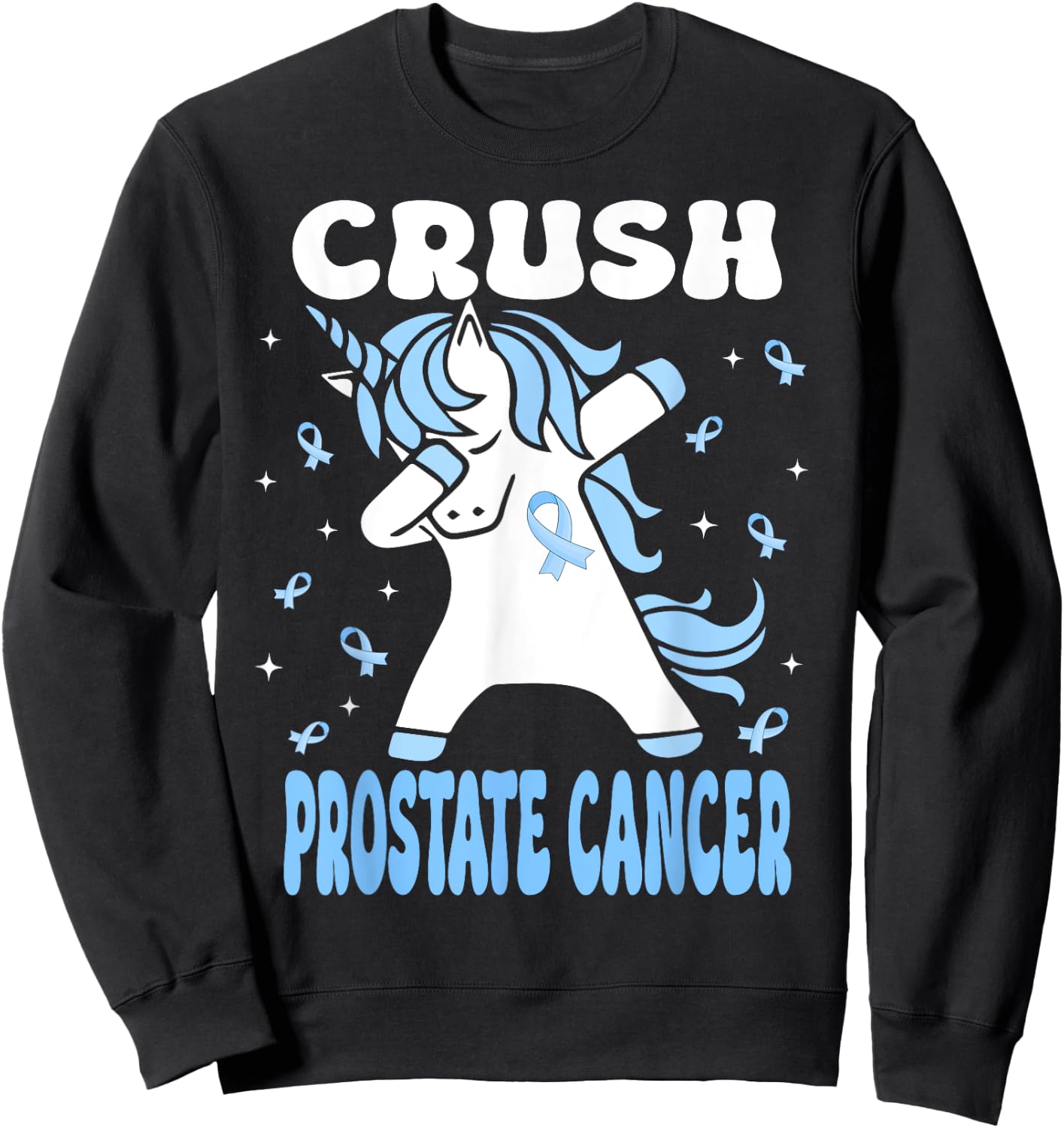 Dabbing Unicorn Crush Prostate Cancer Blue Ribbon Sweatshirt - Sweatshirt | Black