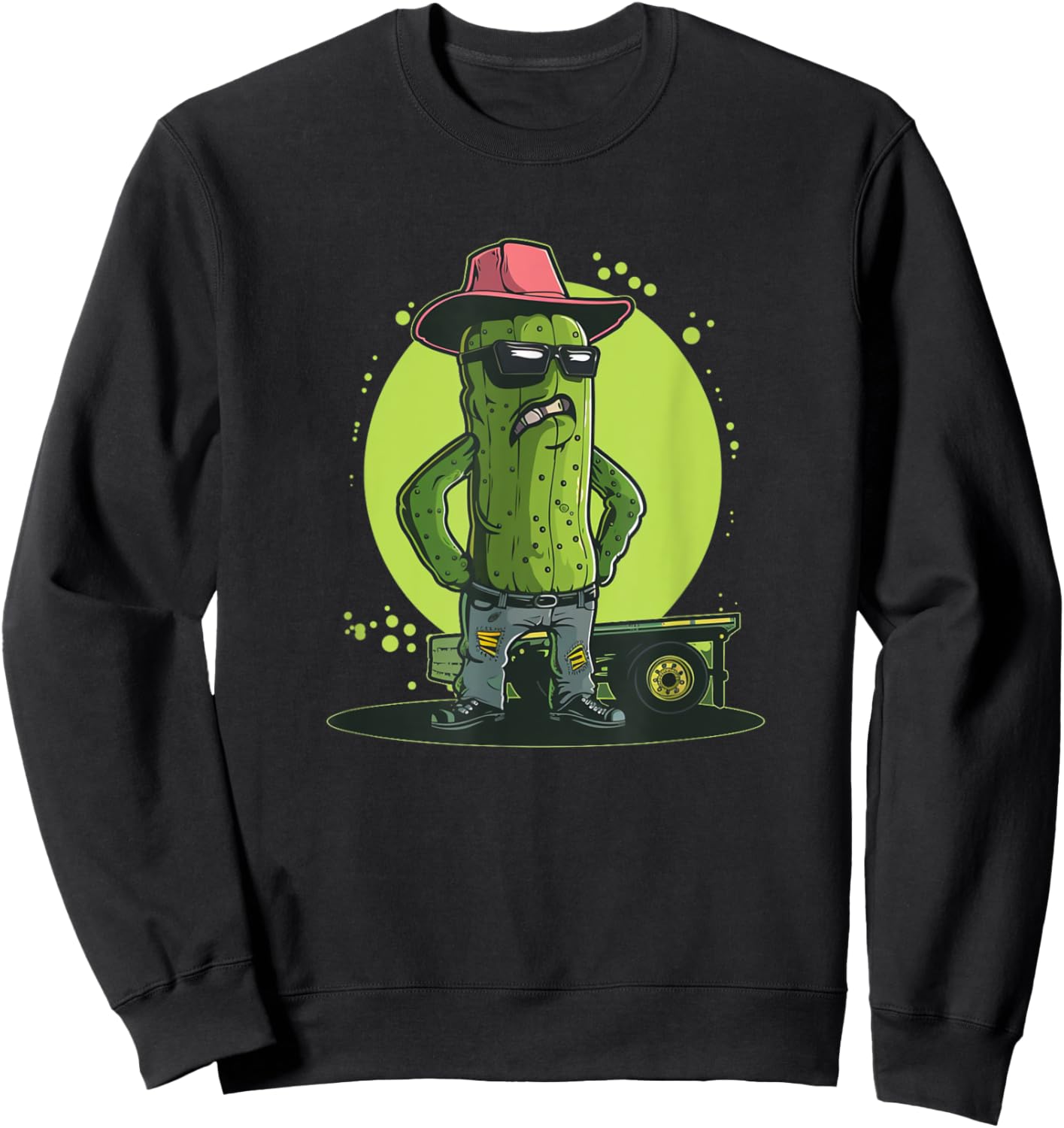 Funny Trucker Pickle with Cowboy Hat Costume Sweatshirt - Sweatshirt | Black