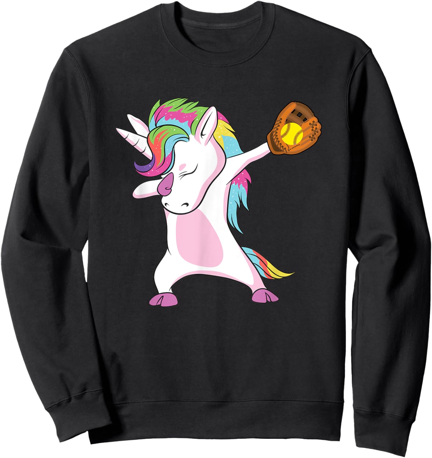 Softball Player Dabbing Unicorn Sweatshirt - Sweatshirt | Black