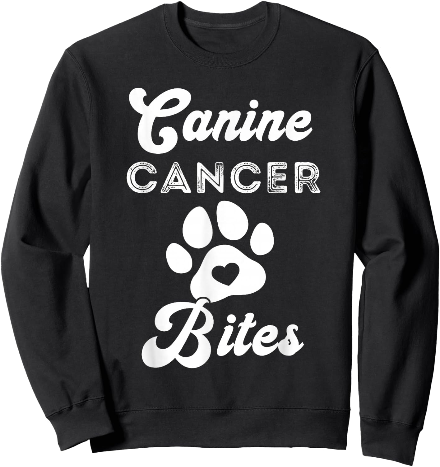 Canine Cancer Bites Pet Cancer Awareness Heart Paw Sweatshirt - Sweatshirt | Black