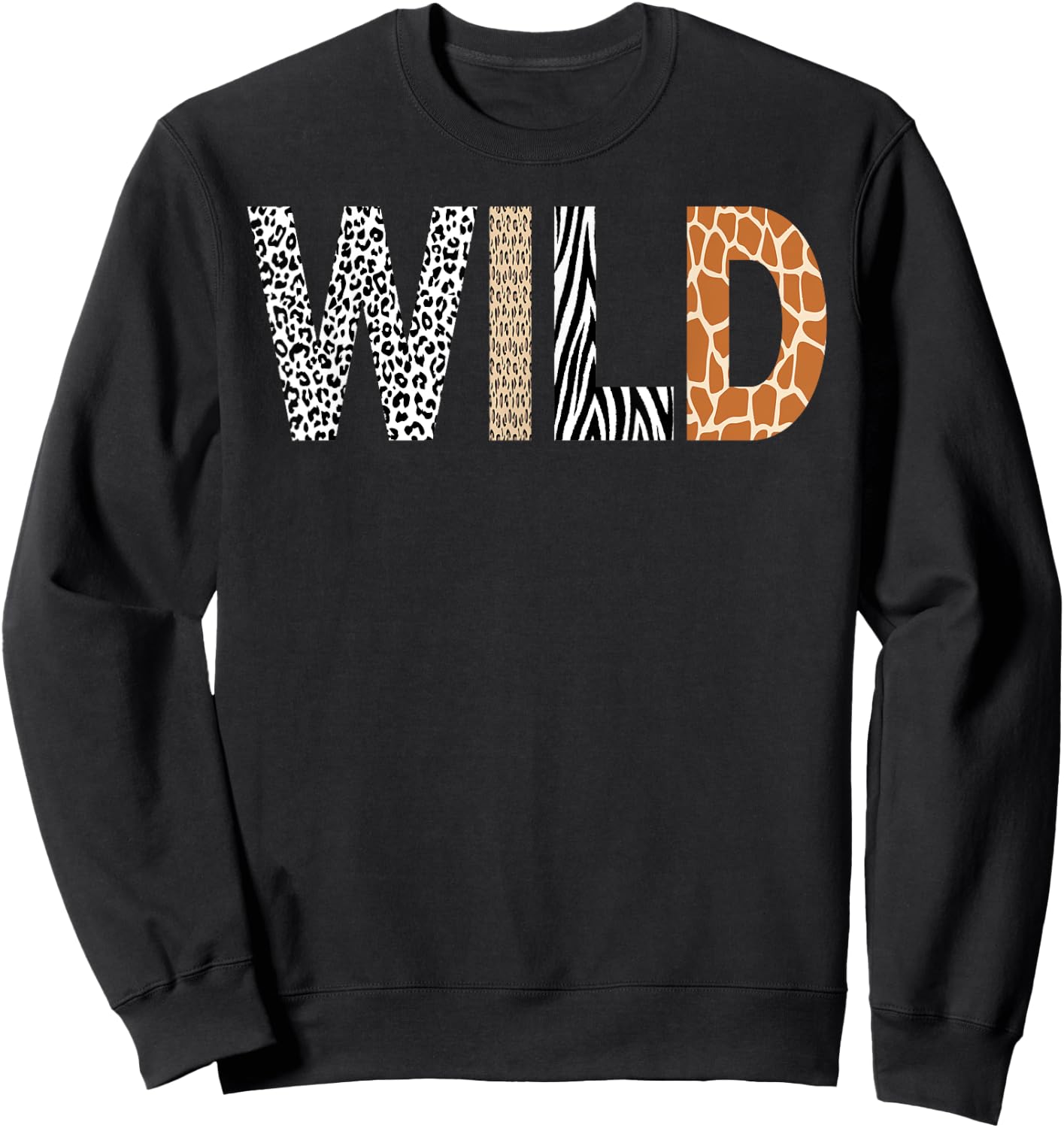 Wild Animal Pattern Giraffe Wolf Leopard Zebra Animal Print Sweatshirt - Sweatshirt | Black