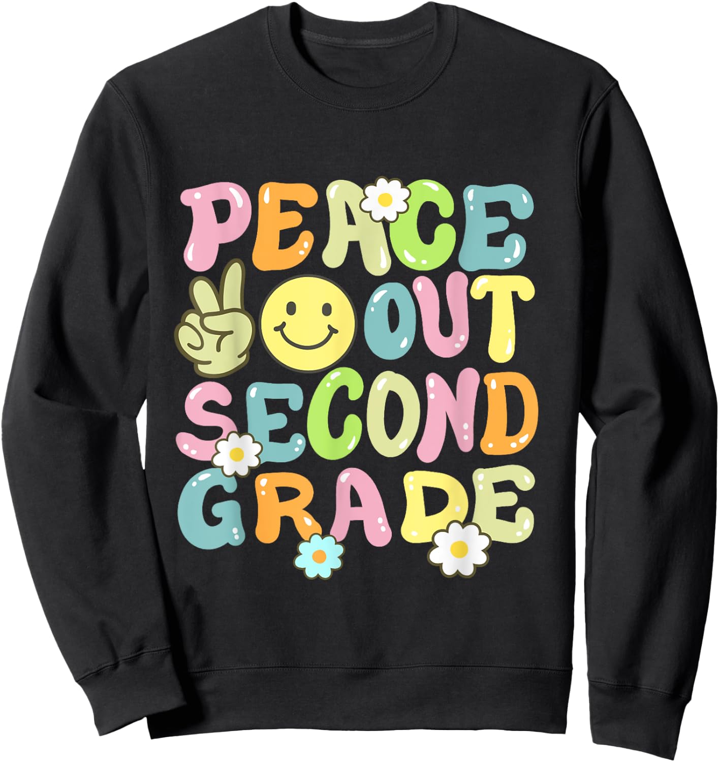 Groovy Peace Out Second Grade Kids 2nd Grade Last Day School Sweatshirt - Sweatshirt | Black