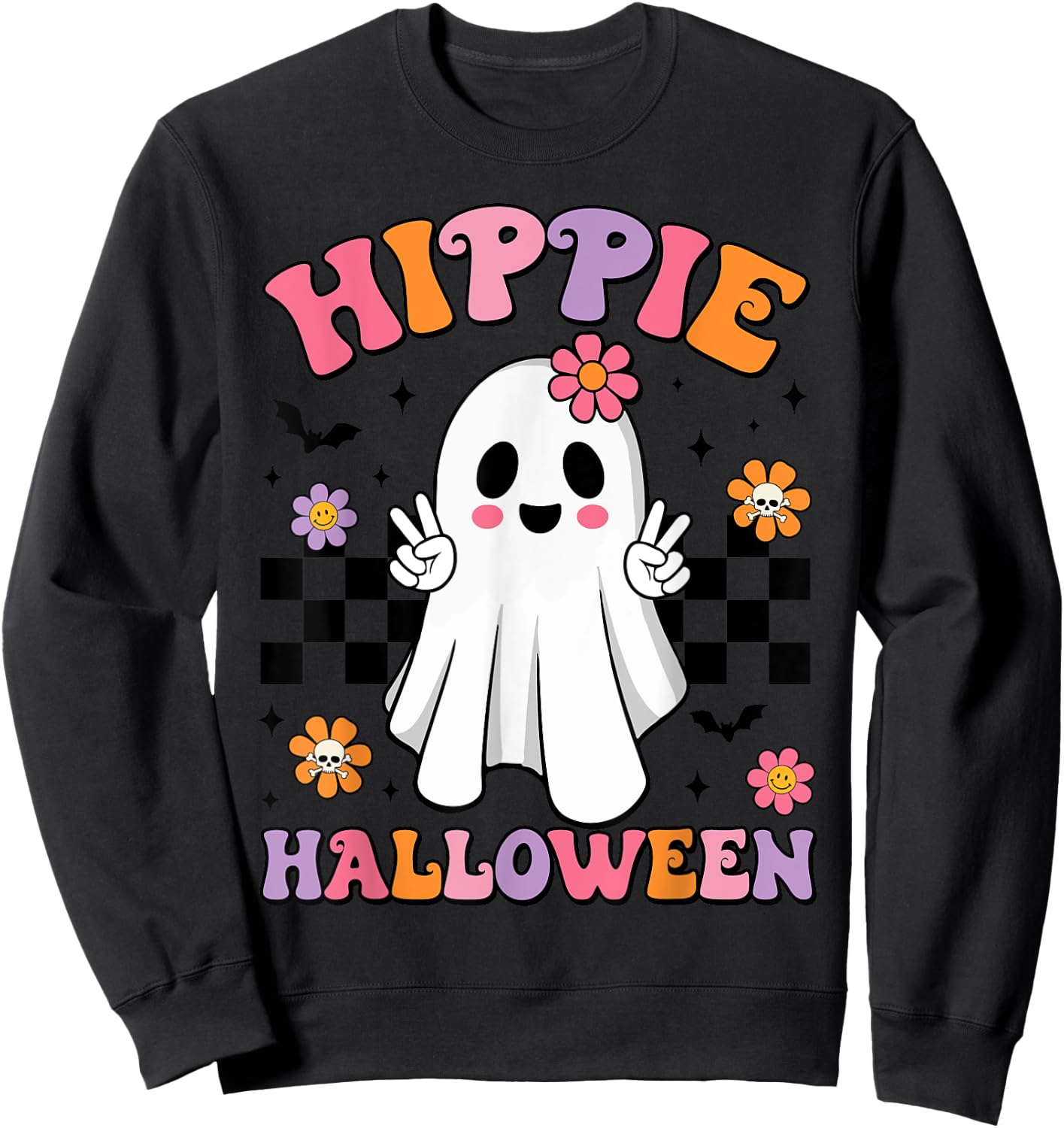Groovy Boo Hippie Halloween Peace Ghost Halloween Girl Women Sweatshirt - Sweatshirt | Black