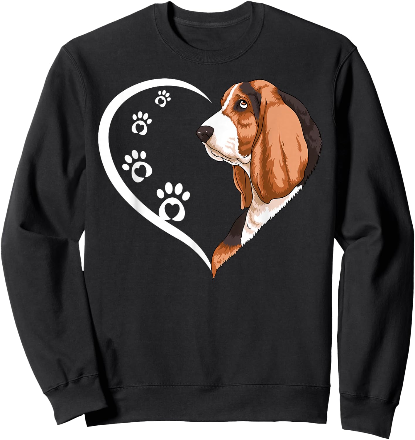 Bassett Hound Shirts Girls Kids Heart Cute Sweatshirt - Sweatshirt | Black