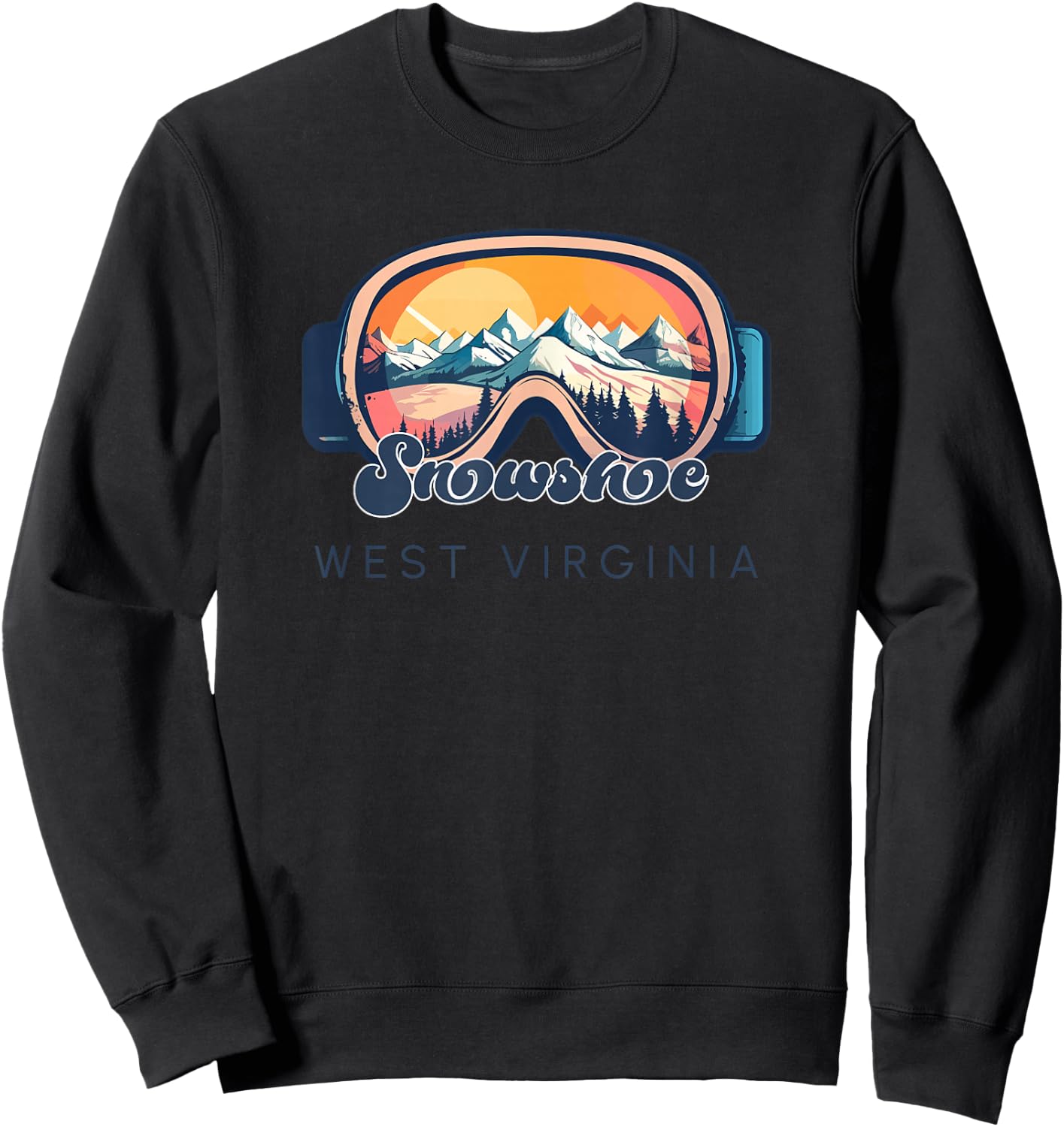 Snowshoe West Virginia Ski Goggle Snow Capped Mountain Art Sweatshirt - Sweatshirt | Black