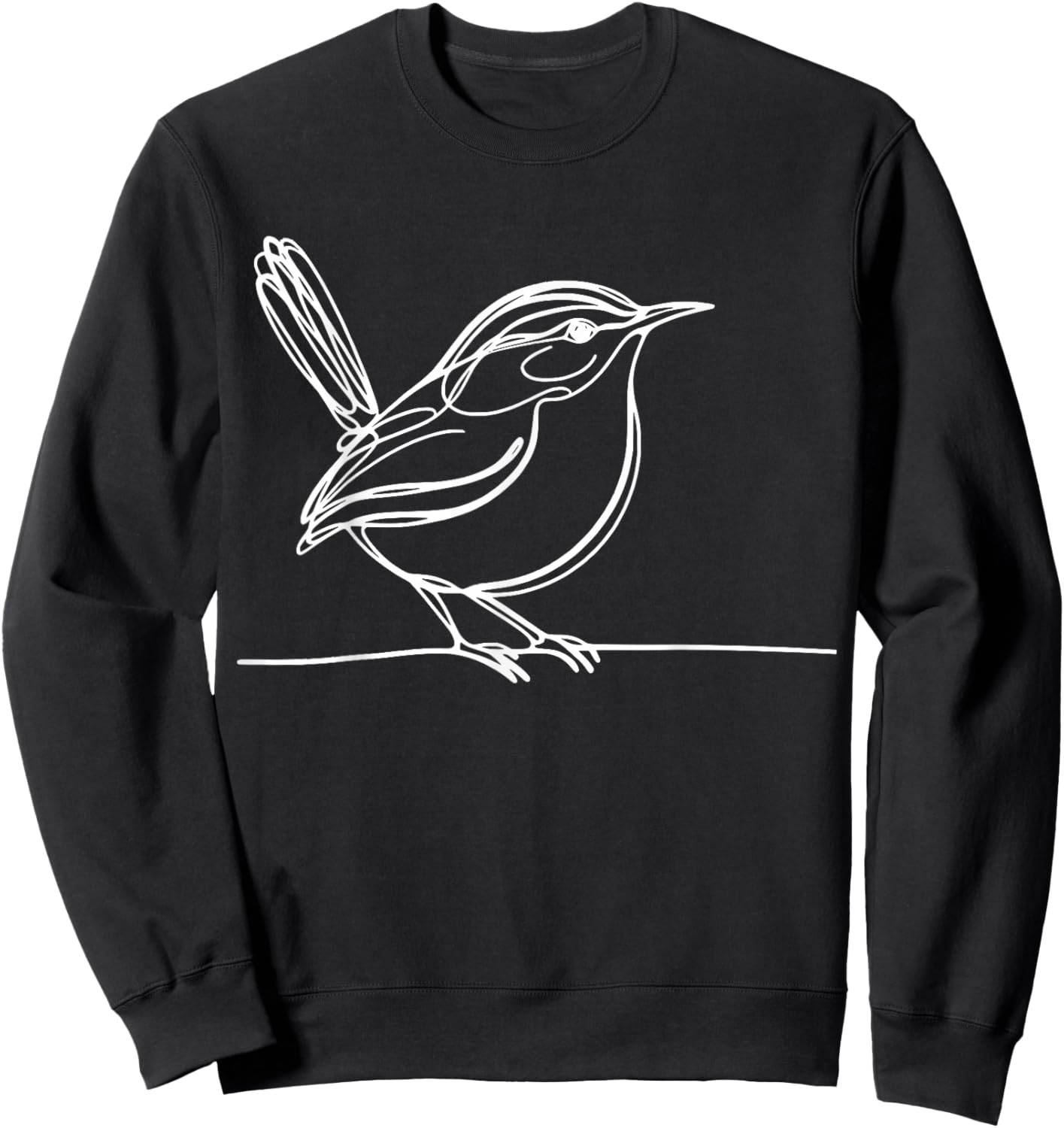 Line Art Bird & Ornithologist Carolina Wren Sweatshirt - Sweatshirt | Black