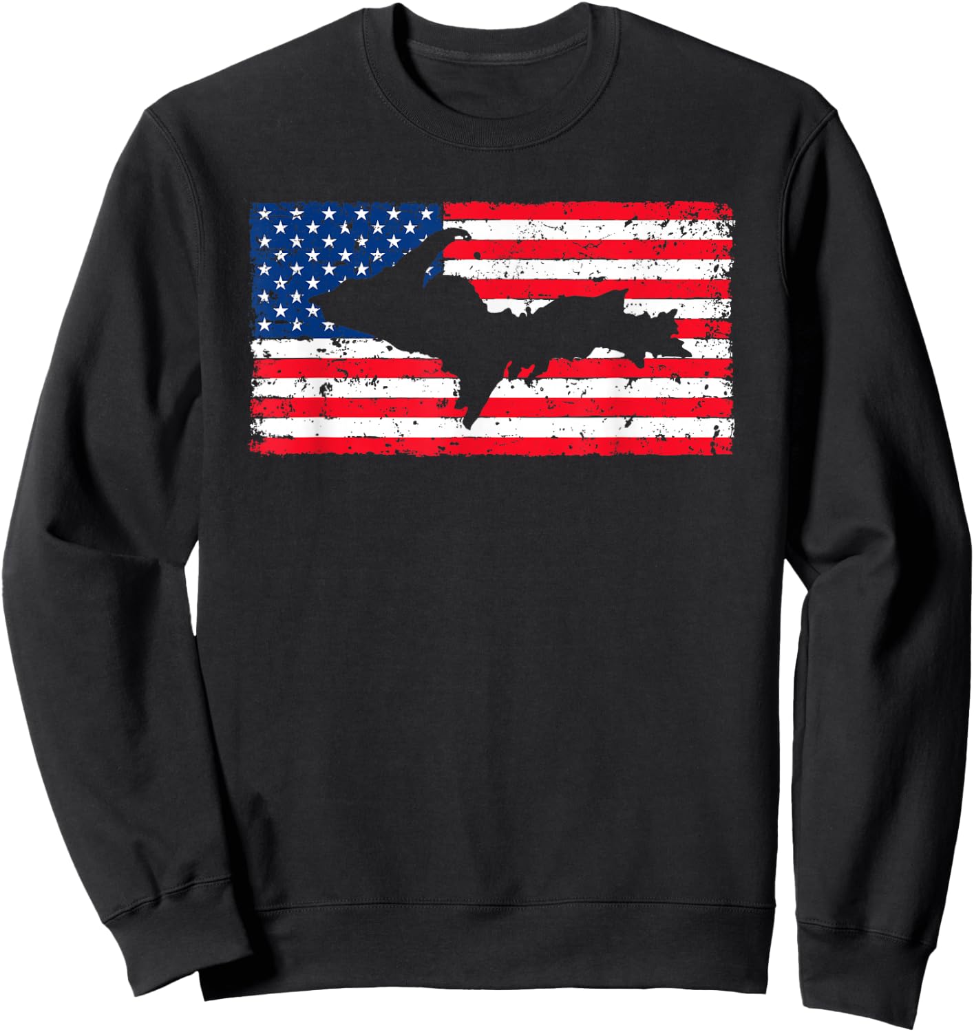 Yooper Patriotic Upper Peninsula Michigan American Flag USA Sweatshirt - Sweatshirt | Black