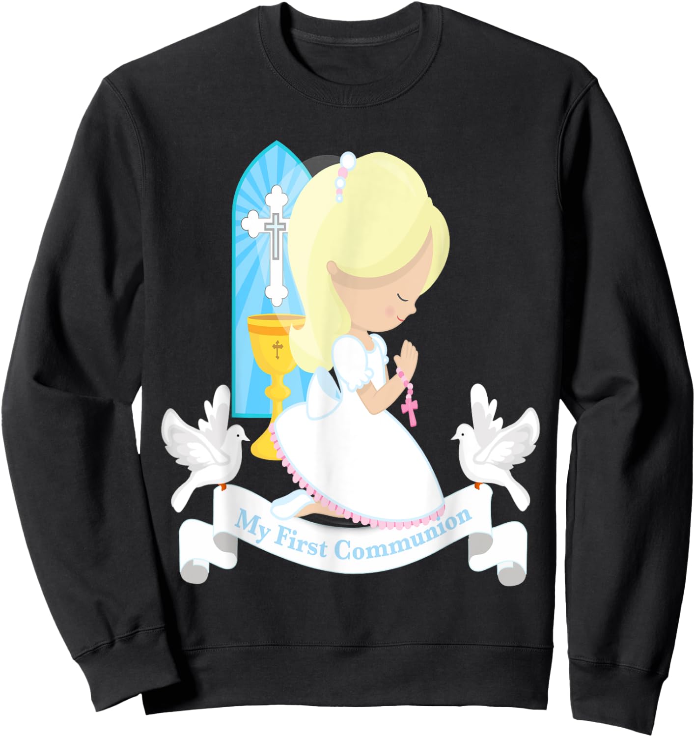 My First Communion Shirt Gift Cute Kids Daughter Girl Blonde Sweatshirt - Sweatshirt | Black