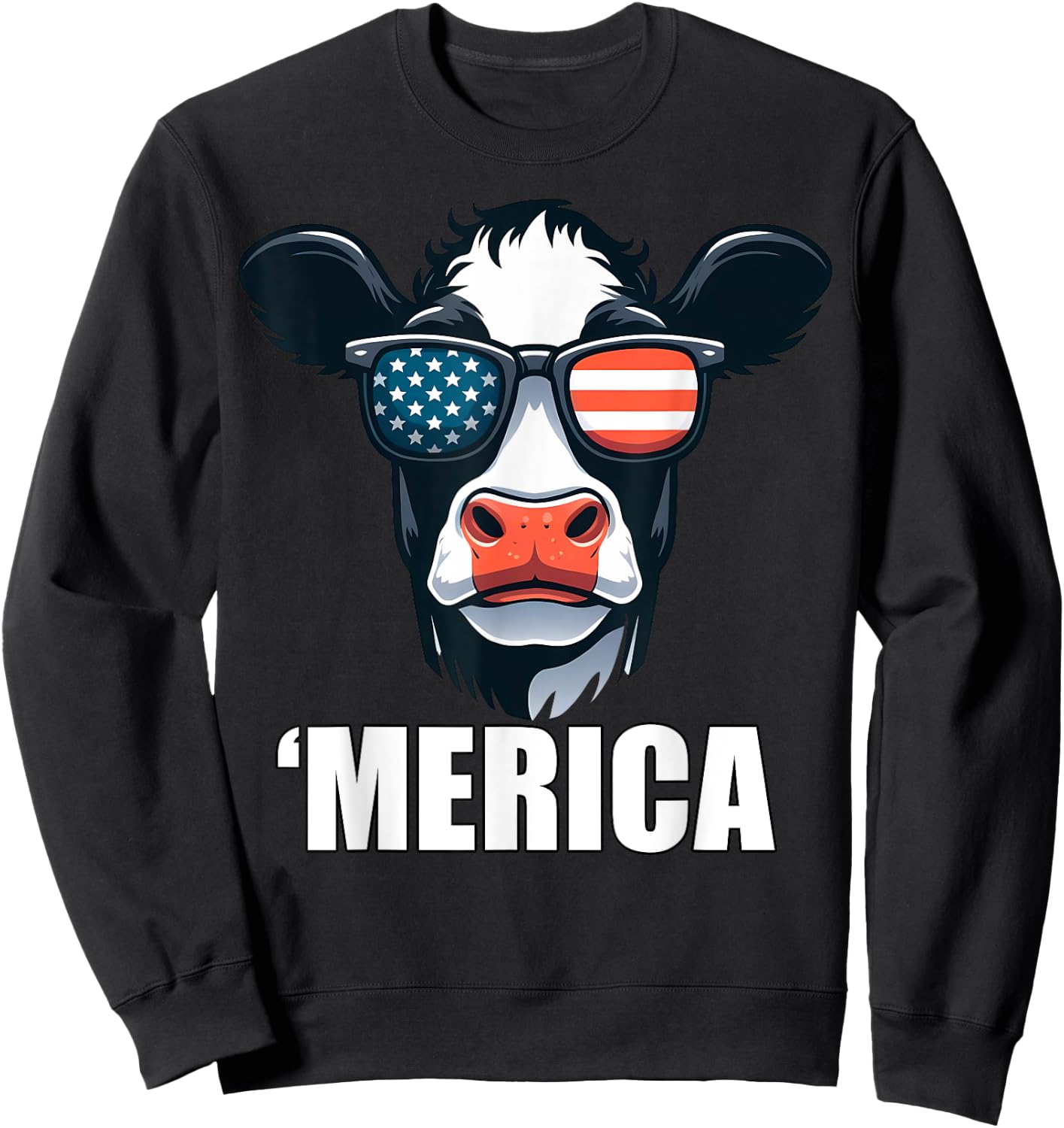 Merica Dairy Cow Funny American Patriotic USA 4th of July Kids Men Sweatshirt - Sweatshirt | Black