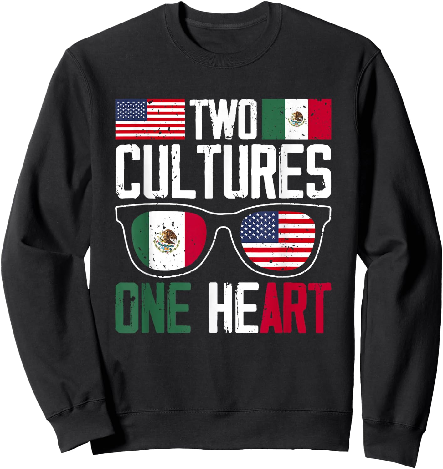 Two Cultures One Heart Mexico Usa America Mexican American Sweatshirt - Sweatshirt | Black