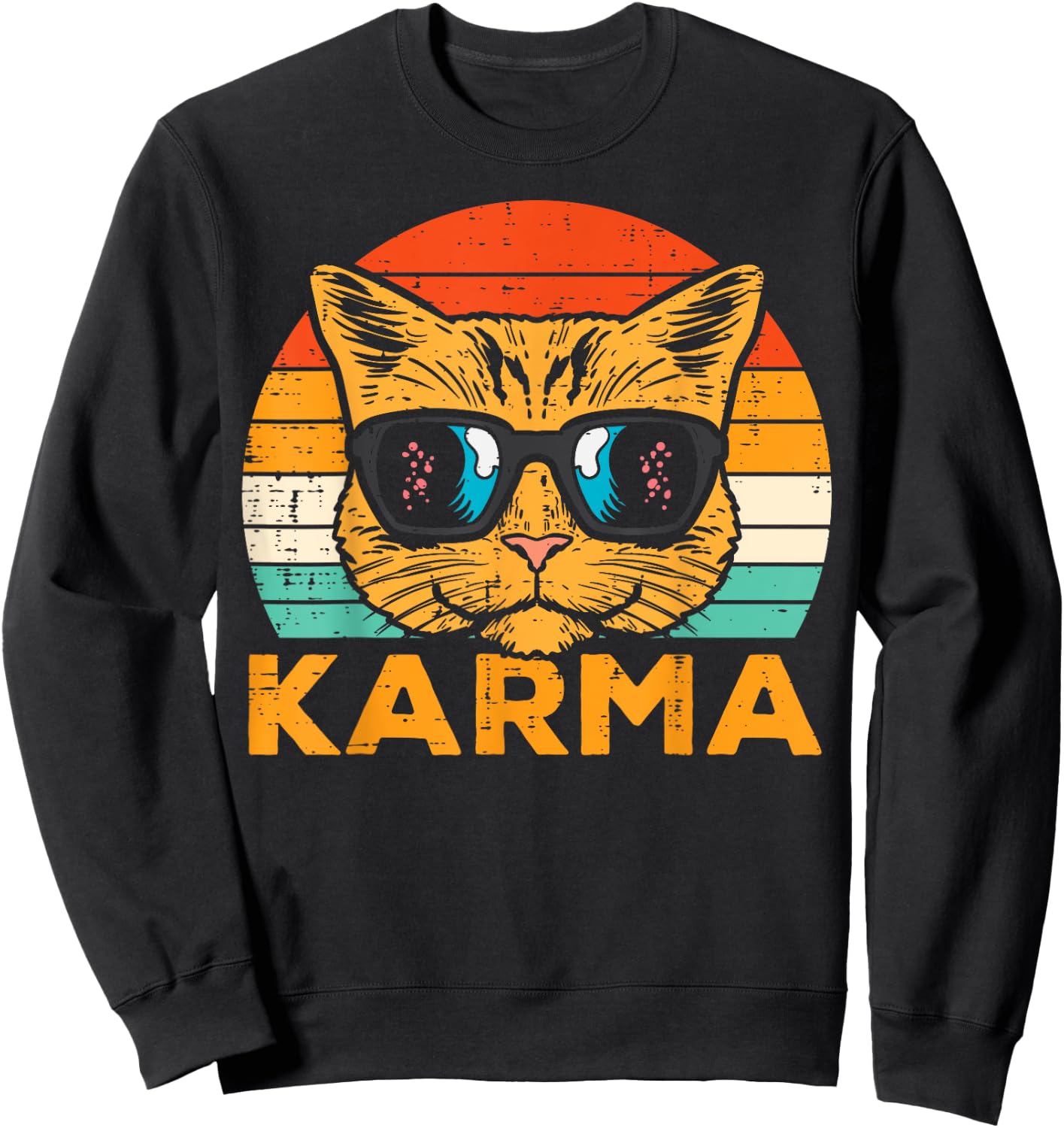 Karma Cat Face Sunset Retro Music Vibe Women Men Kids Youth Sweatshirt - Sweatshirt | Black