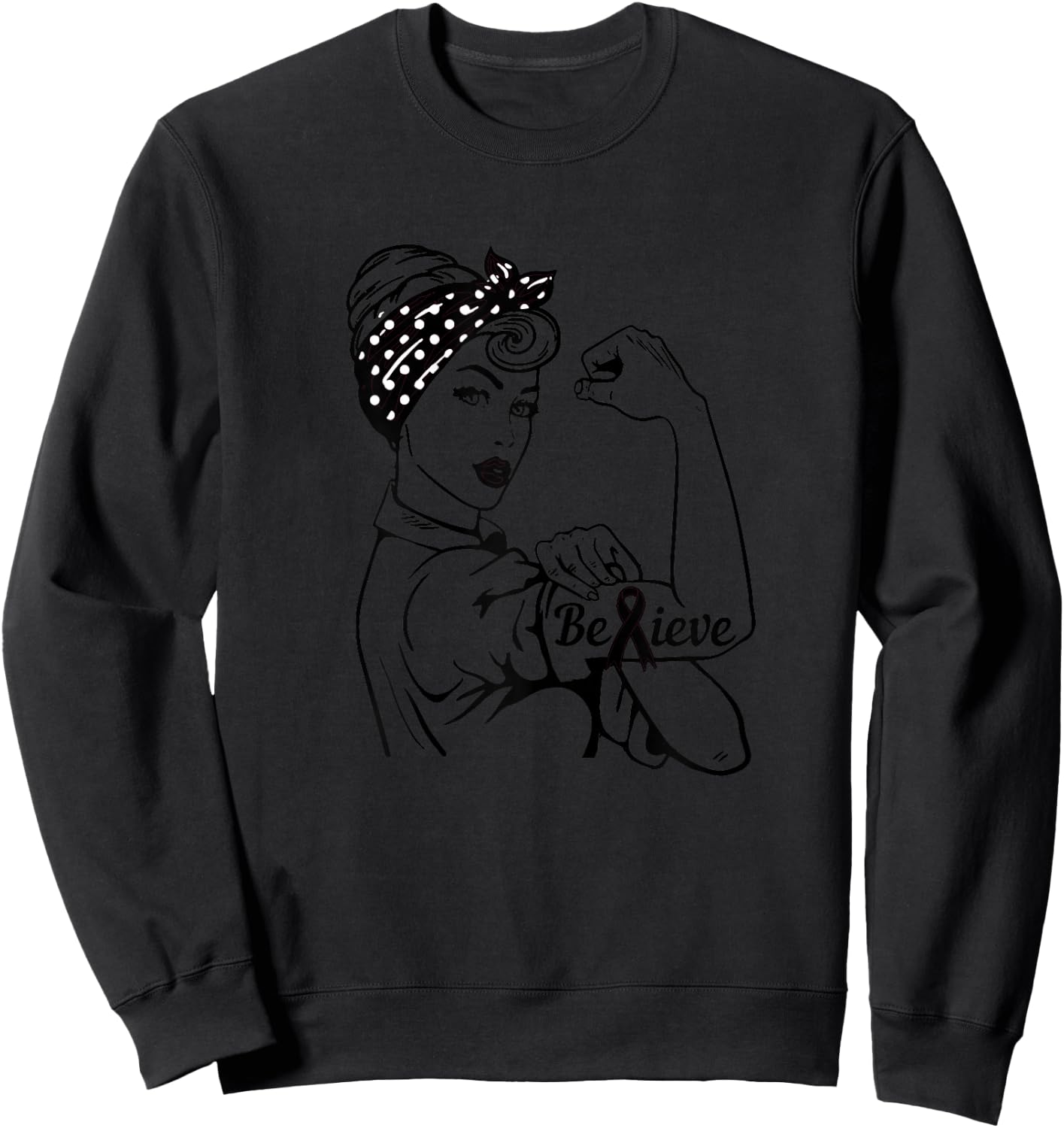 Melanoma Skin Cancer Awareness Month Woman Black Ribbon Sweatshirt - Sweatshirt | Black