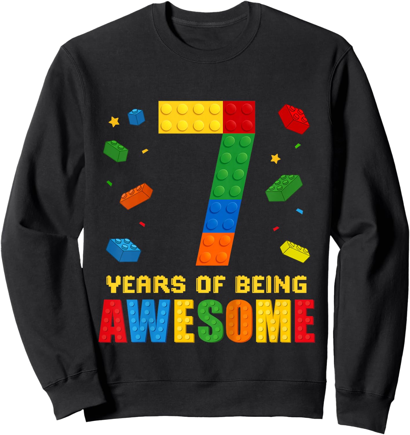 Kids 7 Year Old Birthday Boy Being Awesome Building Bricks 7th Sweatshirt - Sweatshirt | Black