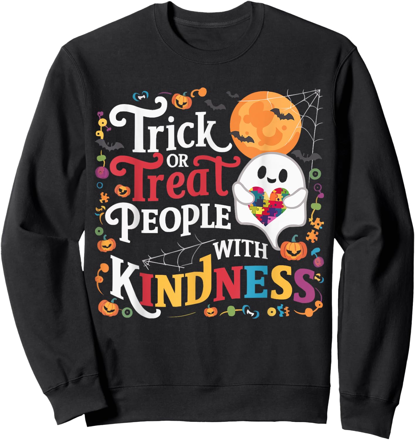 Support Autism Halloween Spooky Autistic Trick Or Treat Sweatshirt - Sweatshirt | Black