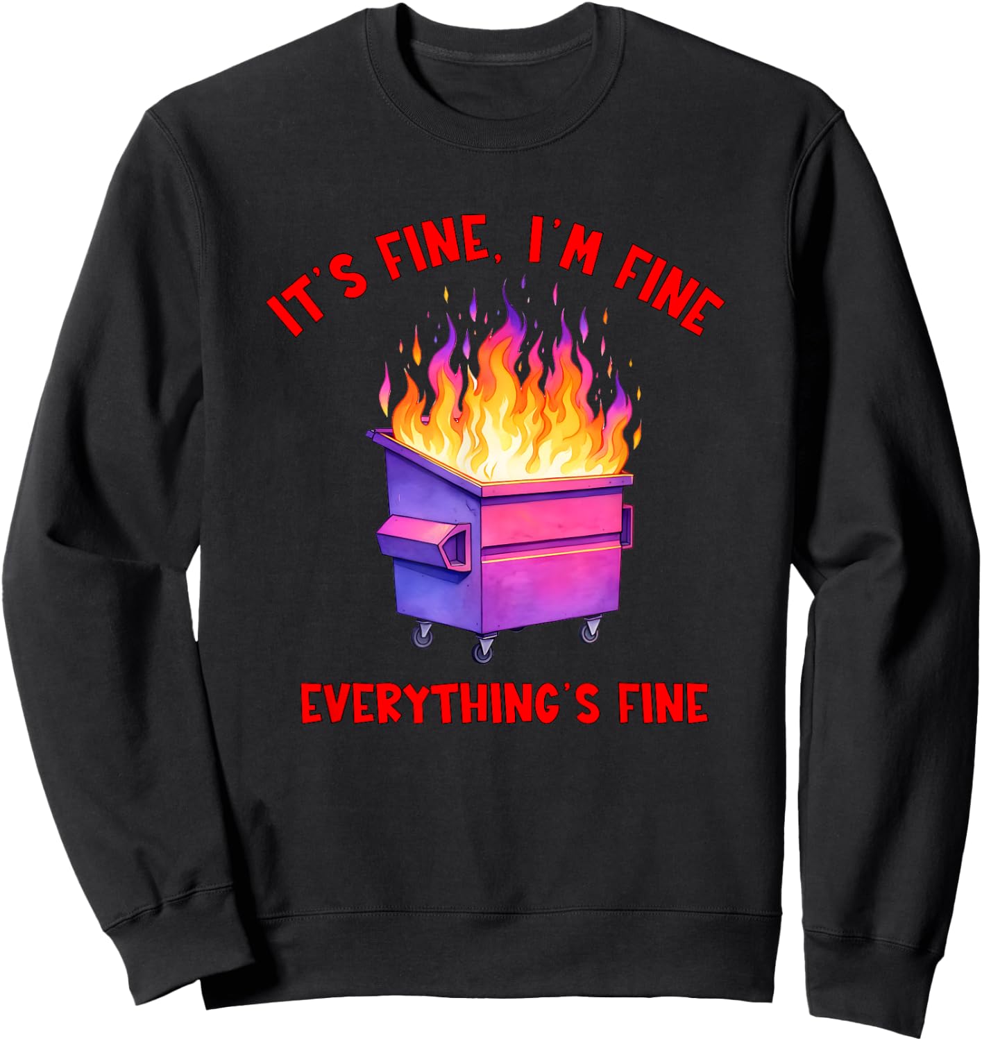Dumpster Fire Crisis Humor Everything's Fine Quote Sweatshirt - Sweatshirt | Black