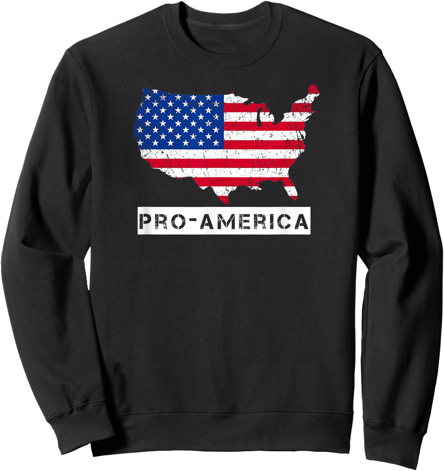 Pro-America Distressed American Flag US Map Design Sweatshirt - Sweatshirt | Black