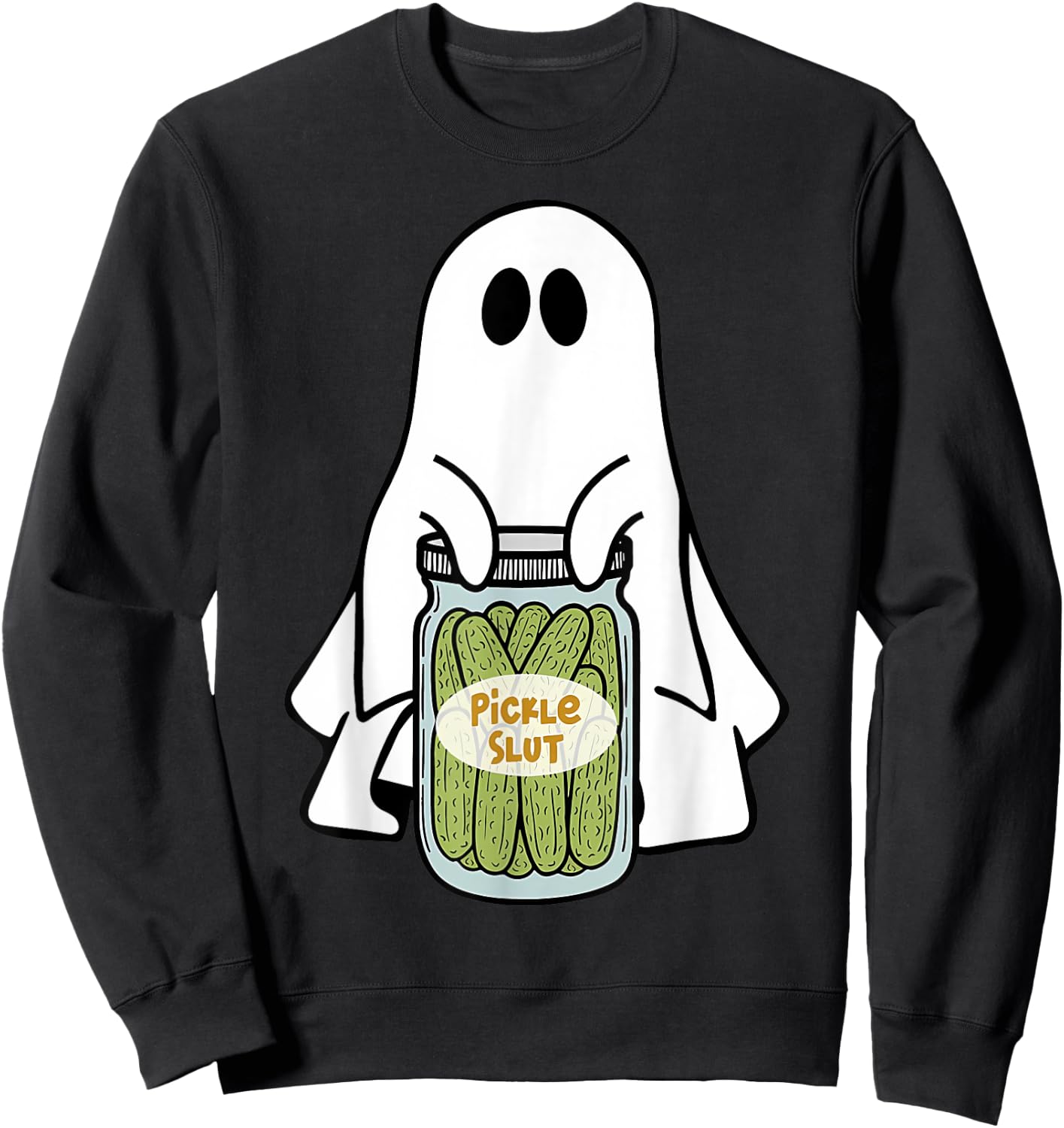 Pickle Slut Cute Ghost Vintage Canned Pickles Halloween Sweatshirt - Sweatshirt | Black