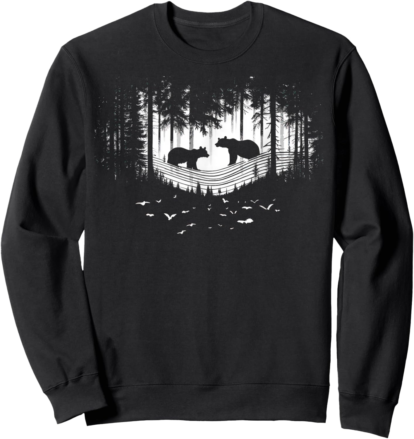 Retro Wilderness Bear Trees Reflection Outdoor Forest Sweatshirt - Sweatshirt | Black
