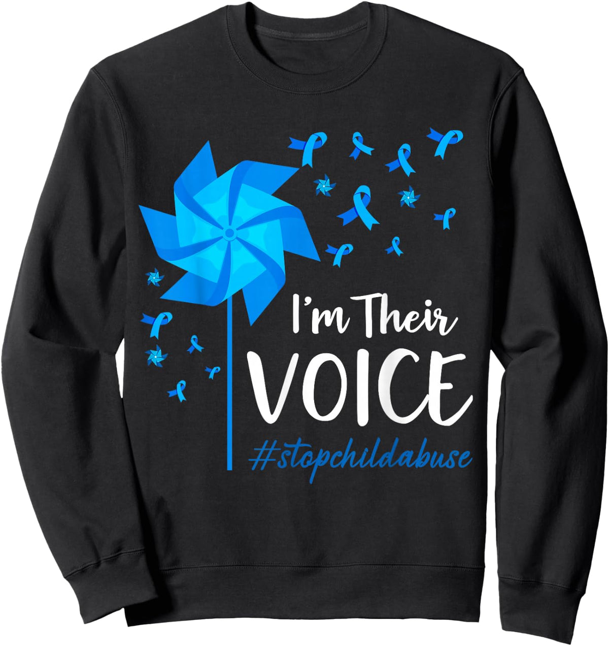 Child Abuse Prevention Awareness I'm Their Voice Pinwheel Sweatshirt - Sweatshirt | Black