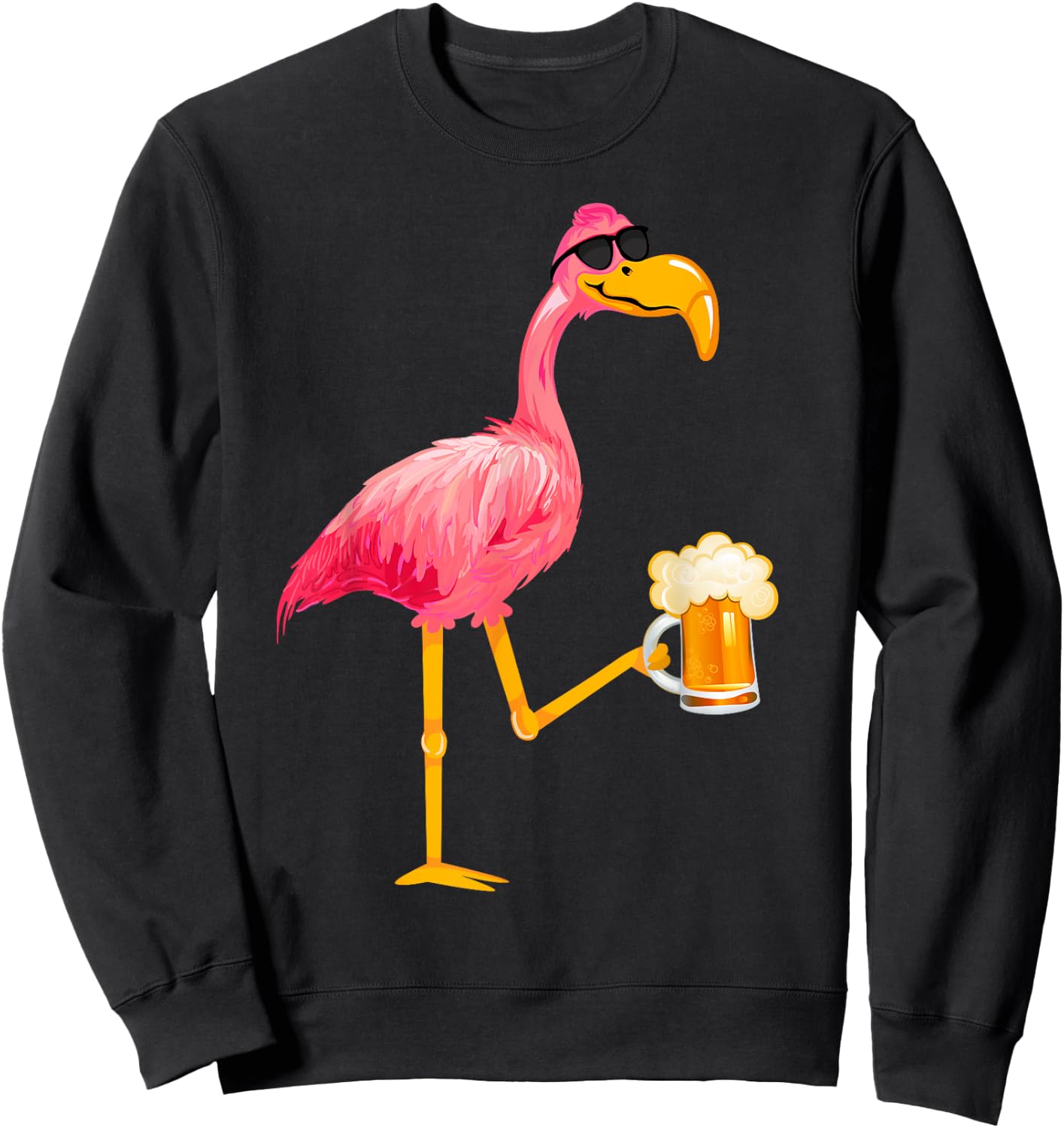 Funny Beer and Flamingo Lover - Flamingo Wearing Sunglass Sweatshirt - Sweatshirt | Black