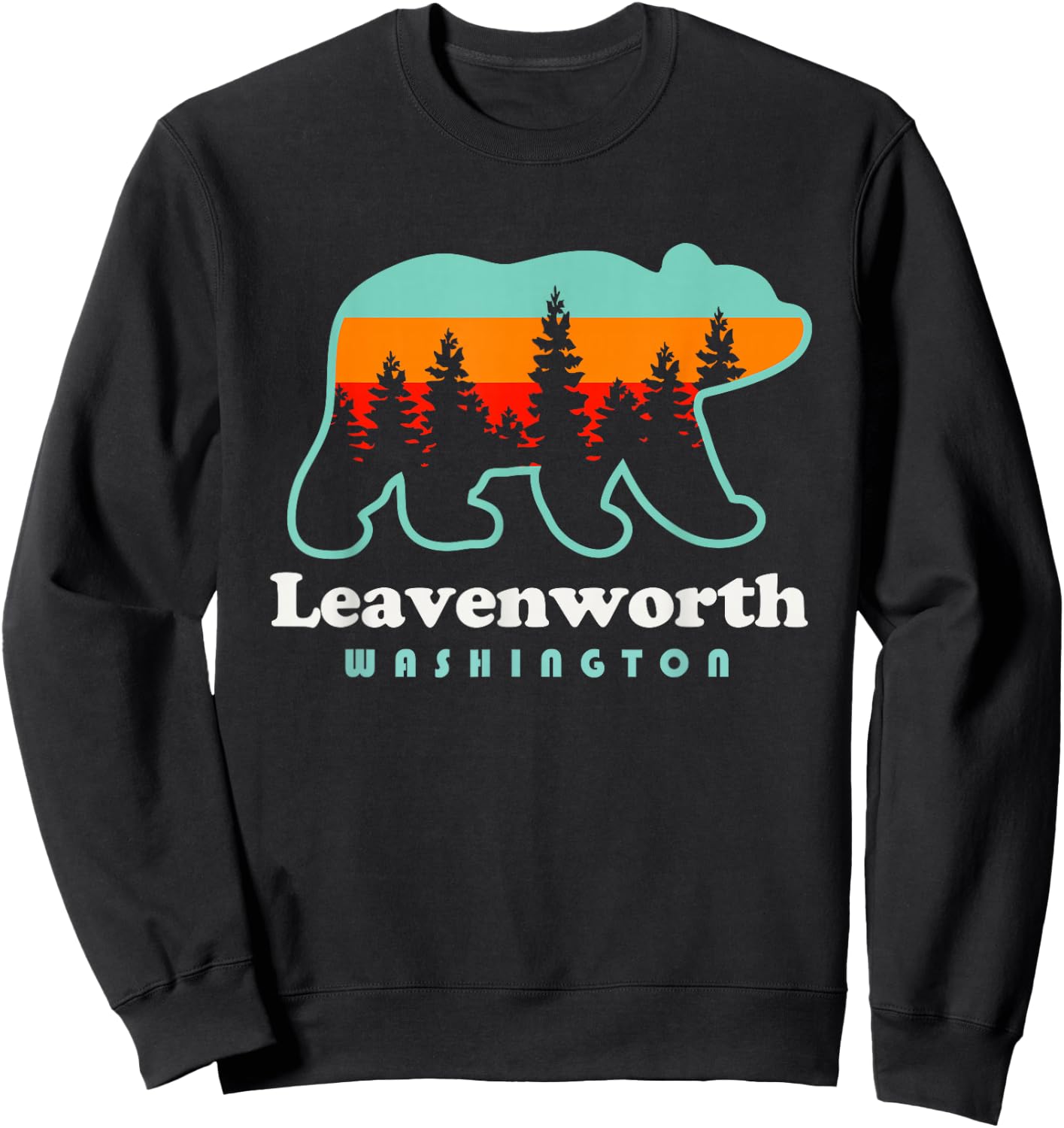Leavenworth Washington Retro Vintage Bear Sweatshirt - Sweatshirt | Black