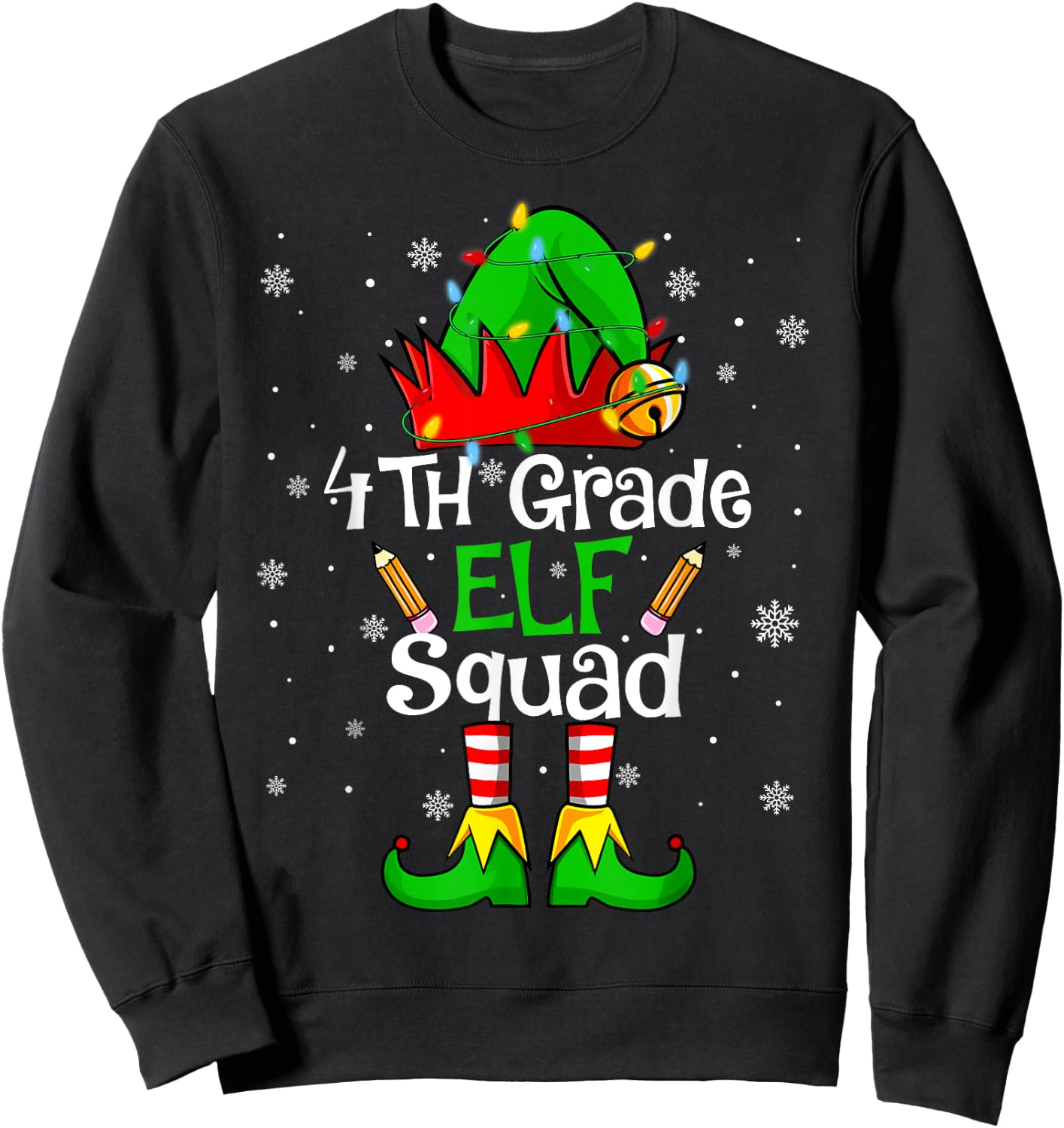 Christmas 4th Grade Elf Squad Fourth Grade Teacher Student Sweatshirt - Sweatshirt | Black