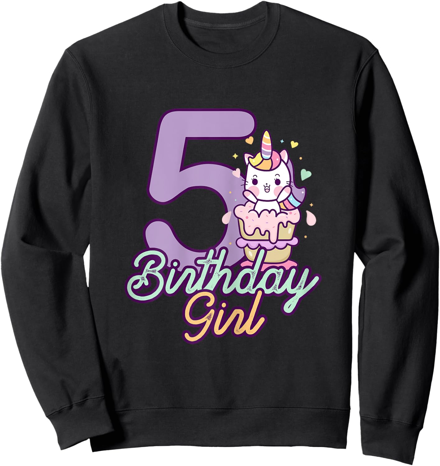 5 Years Old Birthday Girl Gifts Unicorn 5th Birthday Sweatshirt - Sweatshirt | Black