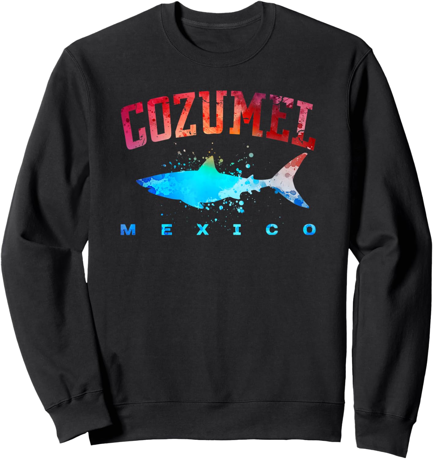COZUMEL MEXICO Beach Vacation Great White Shark Art Vintage Sweatshirt - Sweatshirt | Black