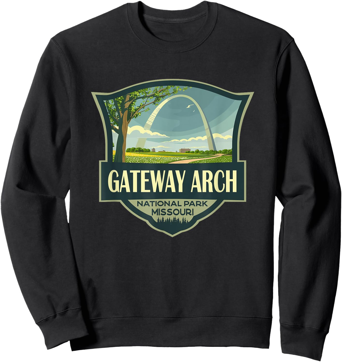 Gateway Arch National Park Illustration Retro Badge Sweatshirt - Sweatshirt | Black