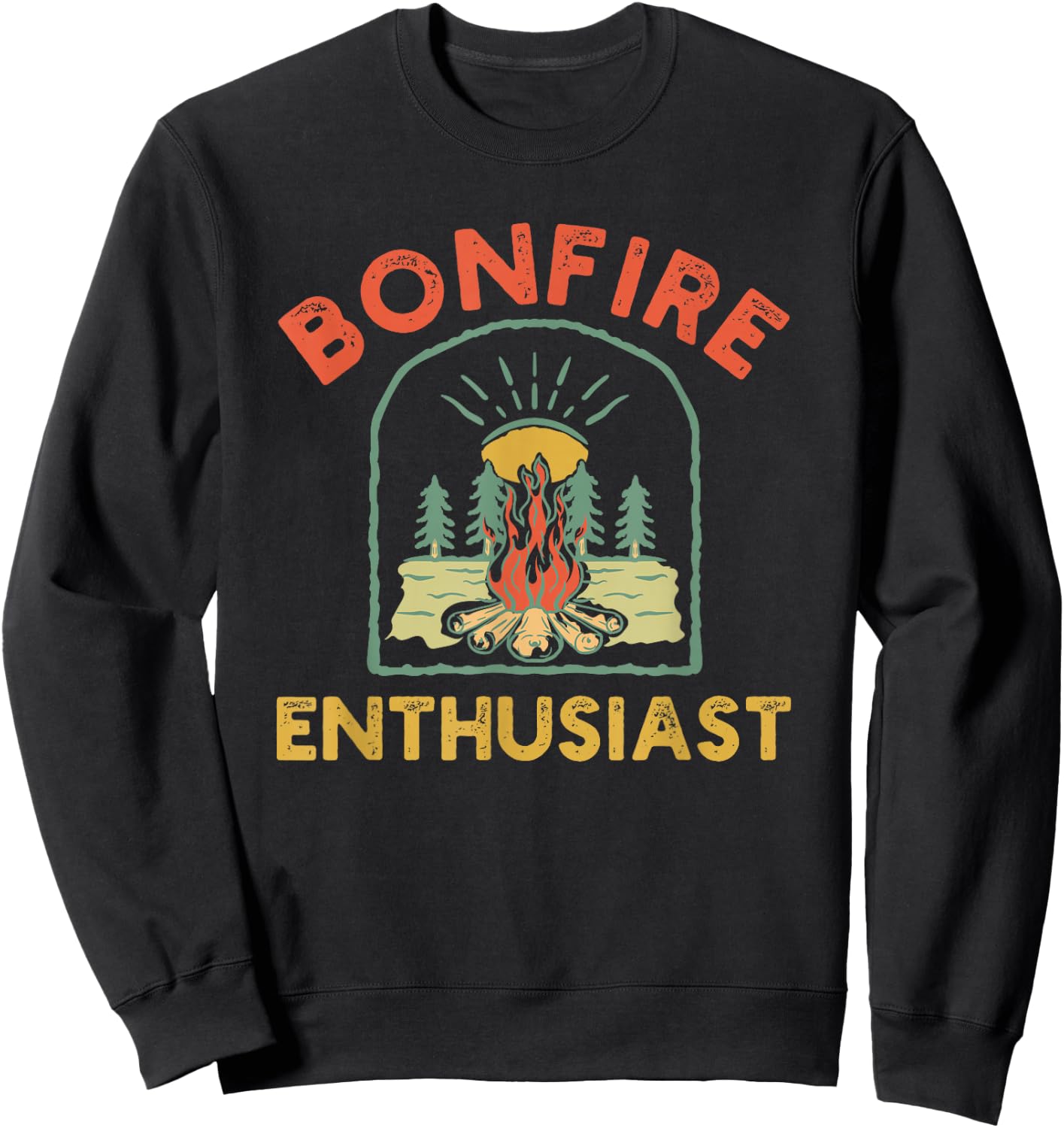 Retro Bonfire Enthusiast Campfire Funny Camping humor Sweatshirt - Sweatshirt | Black