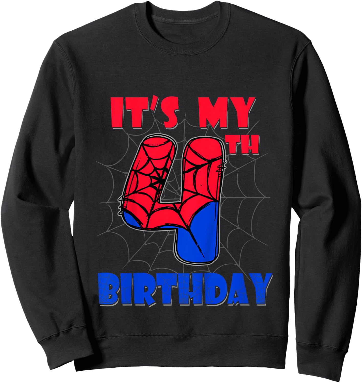 Kids It's My 4th Birthday Spider Theme Party 4 Year Old Boys Kids Sweatshirt - Sweatshirt | Black