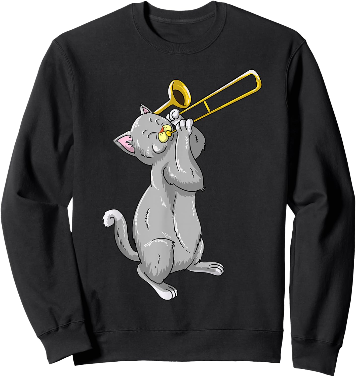 Funny Trombone Design Women Kitten Trombone Player Sweatshirt - Sweatshirt | Black