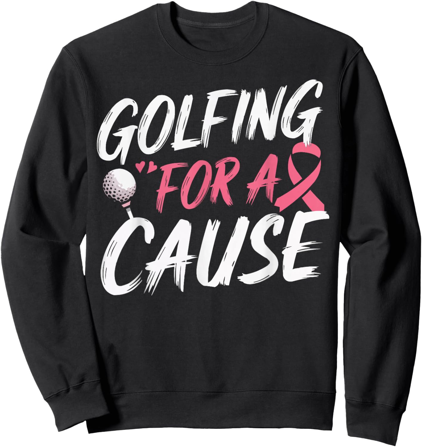 Golf Breast Cancer Awareness Month Golfer Pink Ribbon Sweatshirt - Sweatshirt | Black