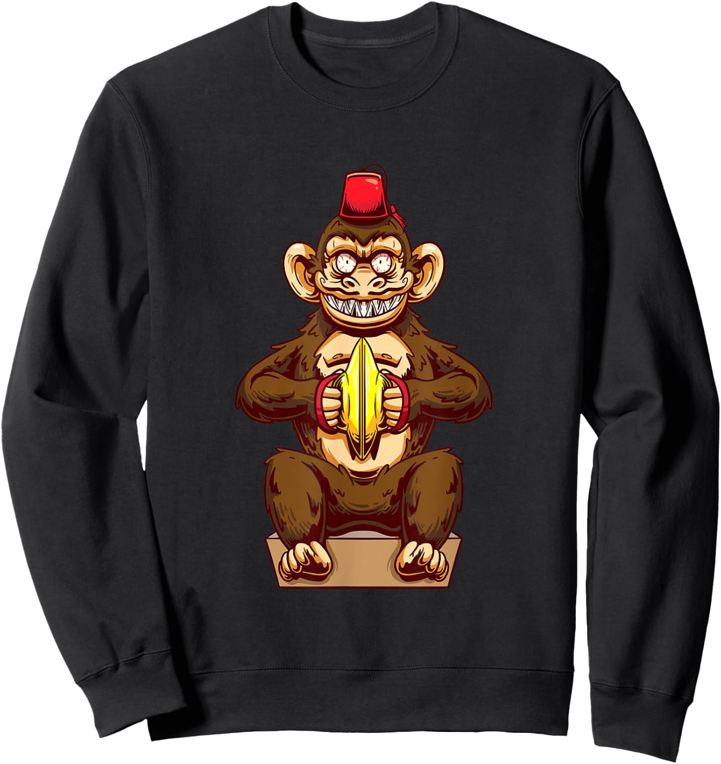 Monkey Playing Cymbals Drummer Ape Musician Marching Band Sweatshirt - Sweatshirt | Black