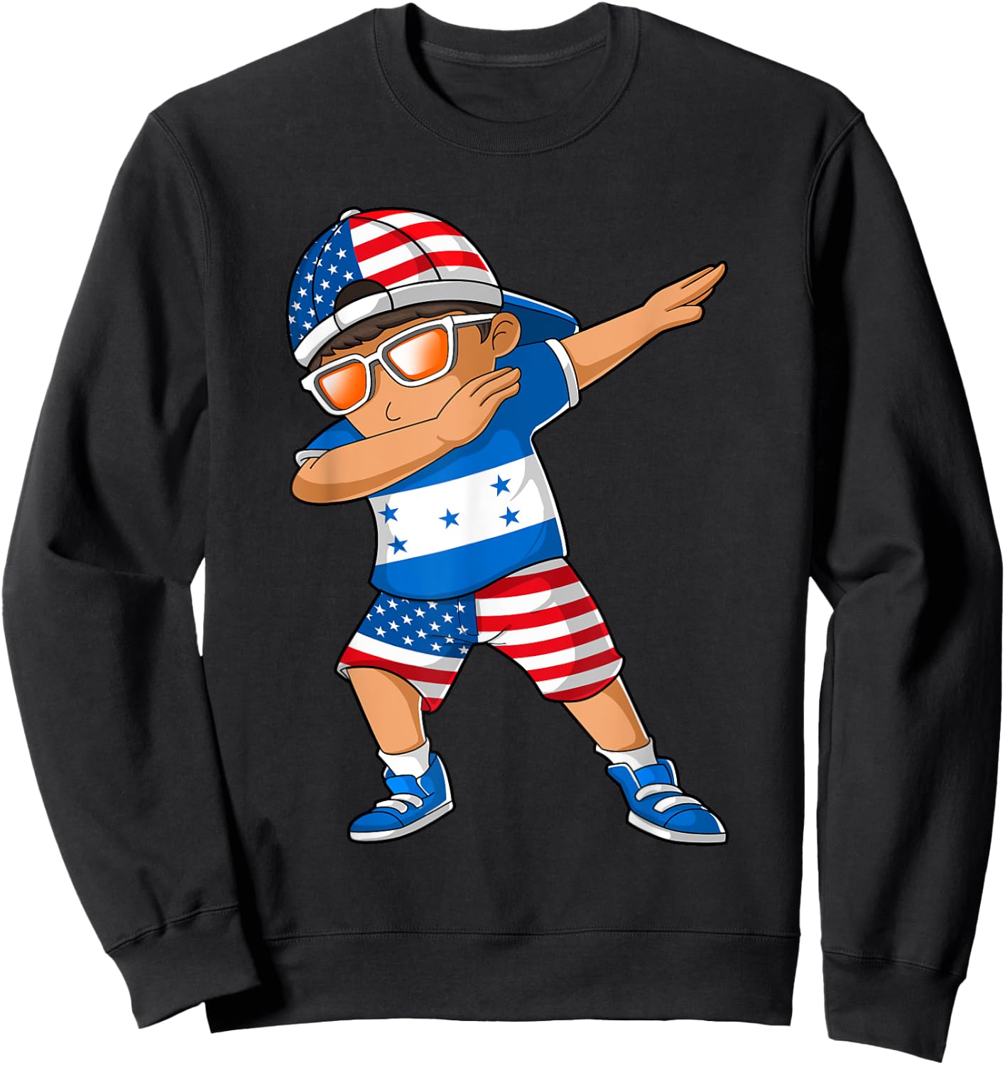 Half American Half Honduran Boy Kid Honduras Flag Patriotic Sweatshirt - Sweatshirt | Black
